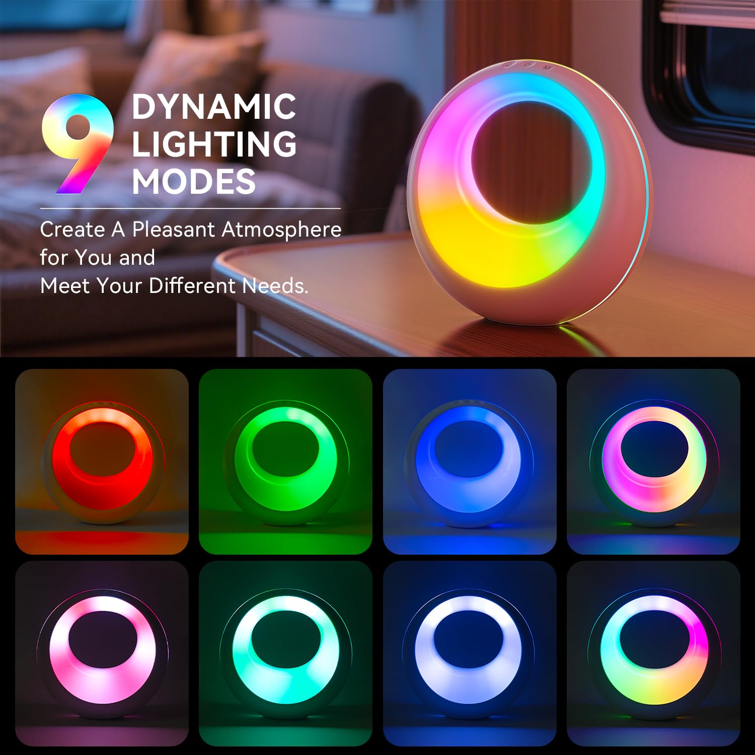 Auxmir Usb Rechargeable Bedside Table Lamp, Dimmable Led Atmosphere Night Light With 7 Colors, 9 Rgb Colorful Modes, Remote Cont