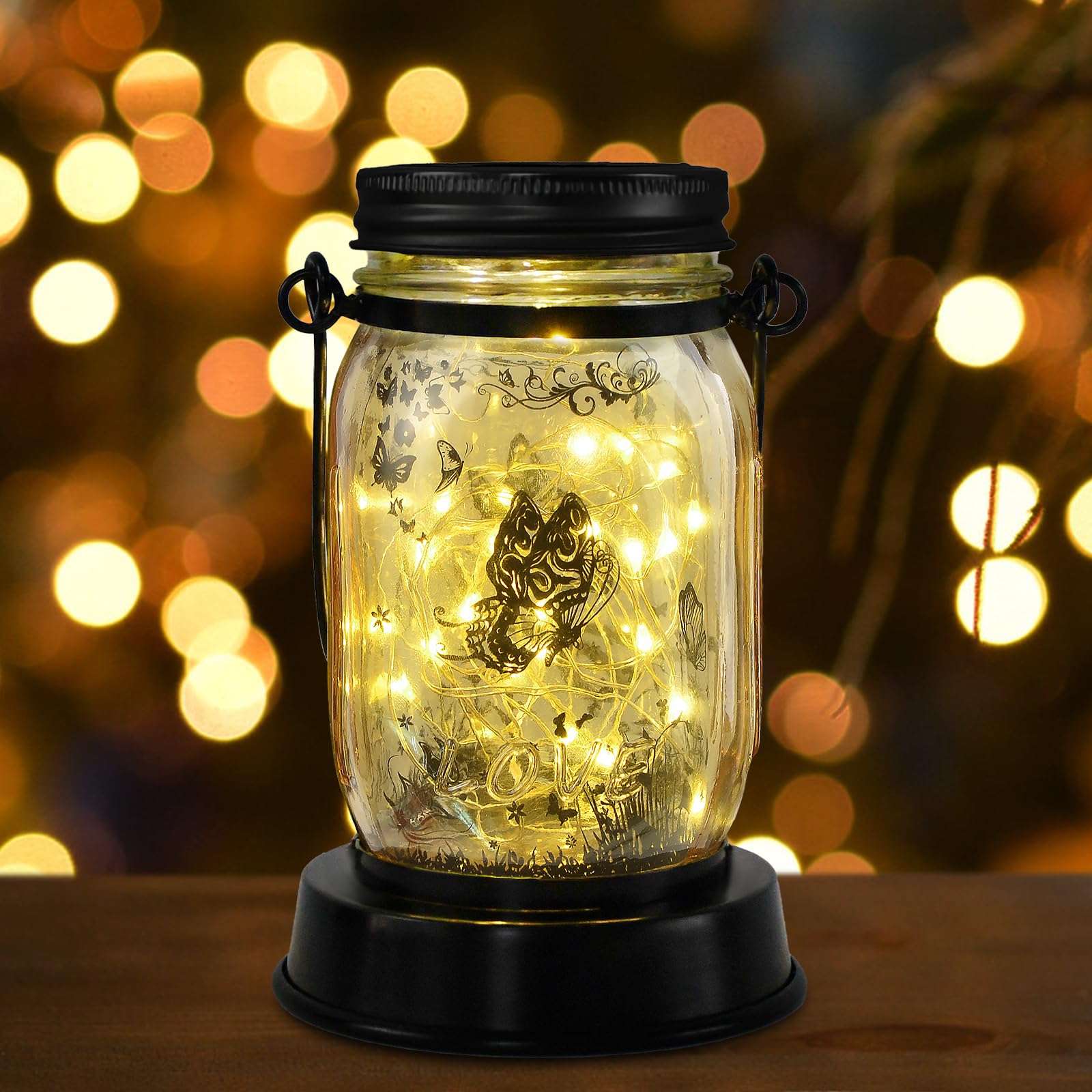 Styleonme Decor Mobile Outdoor Solar Lanterns, Cat & Butterfly Fairy Lights Theme Garden, Mason Jar Solar, Gifts for Mom, Grandm