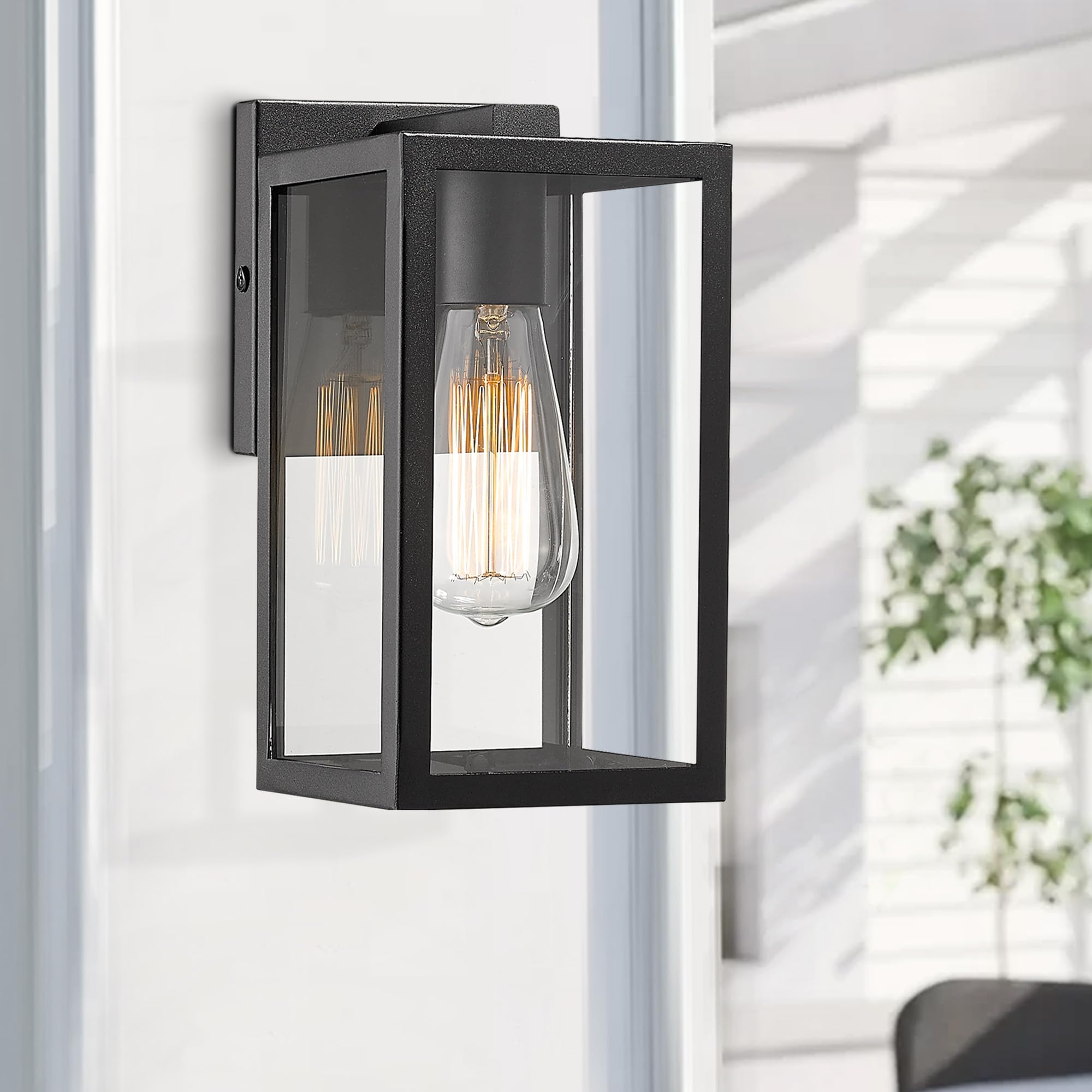 Bestshared Outdoor Wall Lantern, Metal Exterior Light Fixture, 4 Pack, Black, Model GMC