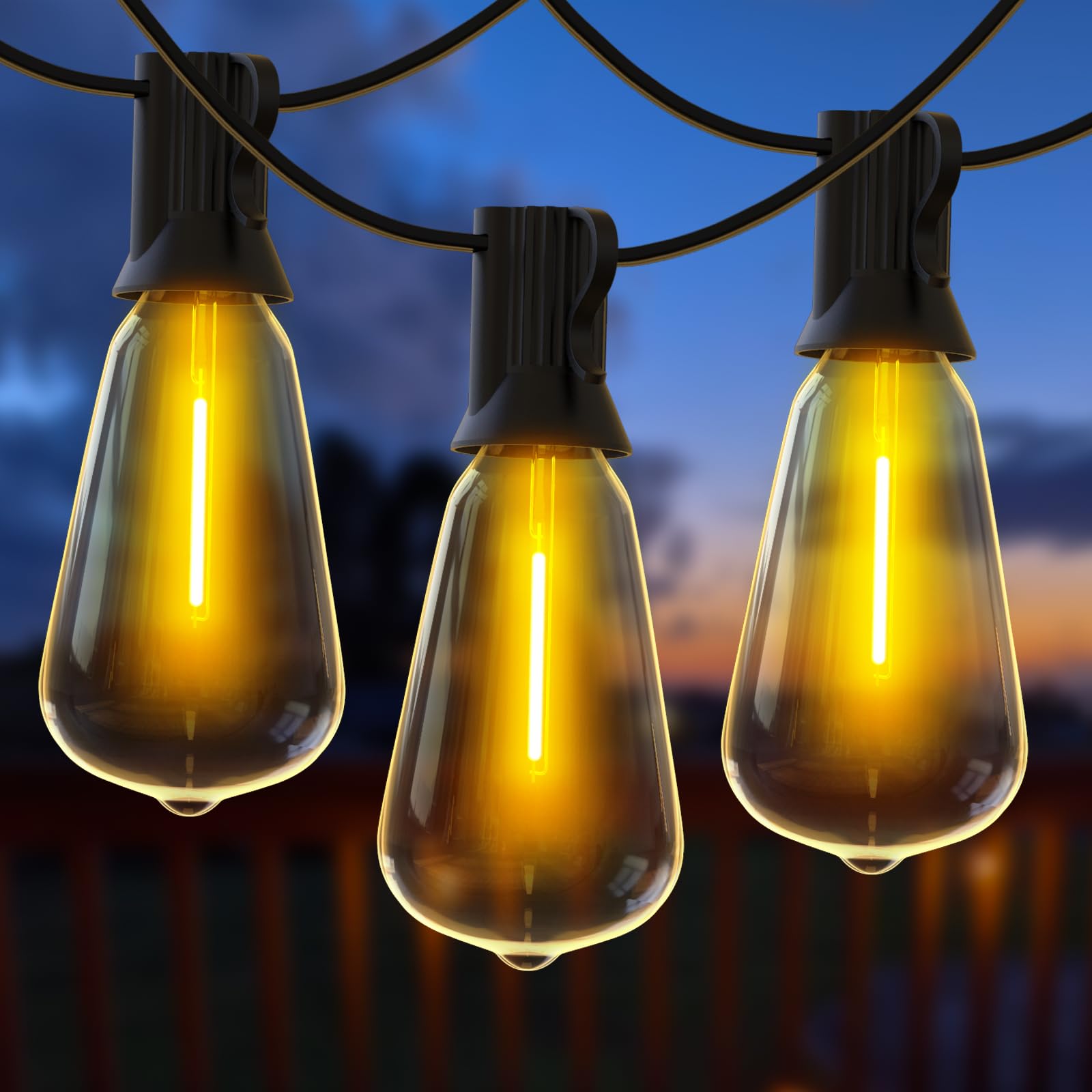 Vocevos Outdoor String Lights  50FT Heavy Duty Patio String Lights with 26 LED Dimmable Plastic Shatterproof Bulbs  ST38 0.6W Waterproof Light Strings for Backyard  Porch  Bistro  Cafe  2700K