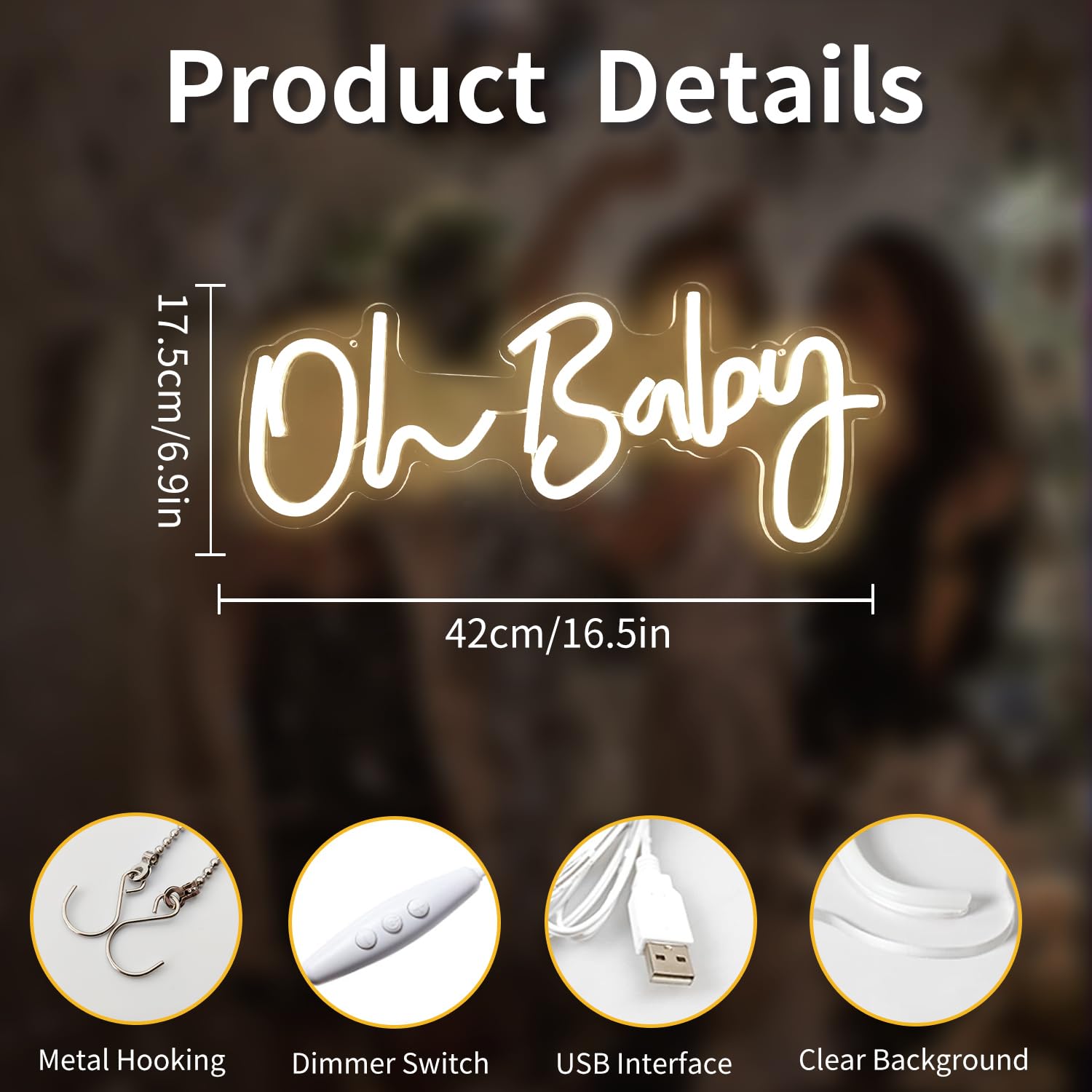 Vveikea Oh Baby Neon Sign Dimmable Neon Light Sign for Wall Decor Oh Babies Sign for Backdrop Led Sign For Baby Shower Wedding B