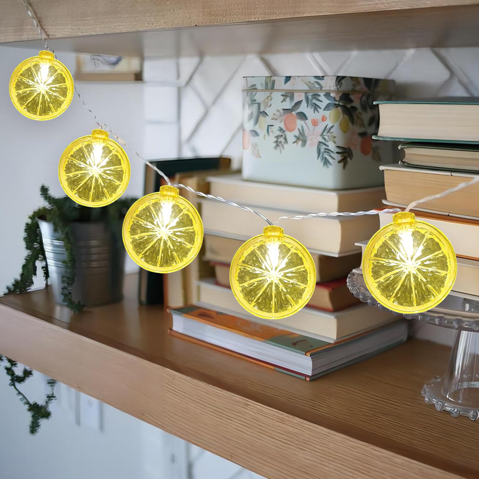 Pallerina 8.5Ft LED Lemon String Lights, 10 3D Lemon Shapes, Indoor/Outdoor Decor, Plastic, Yellow