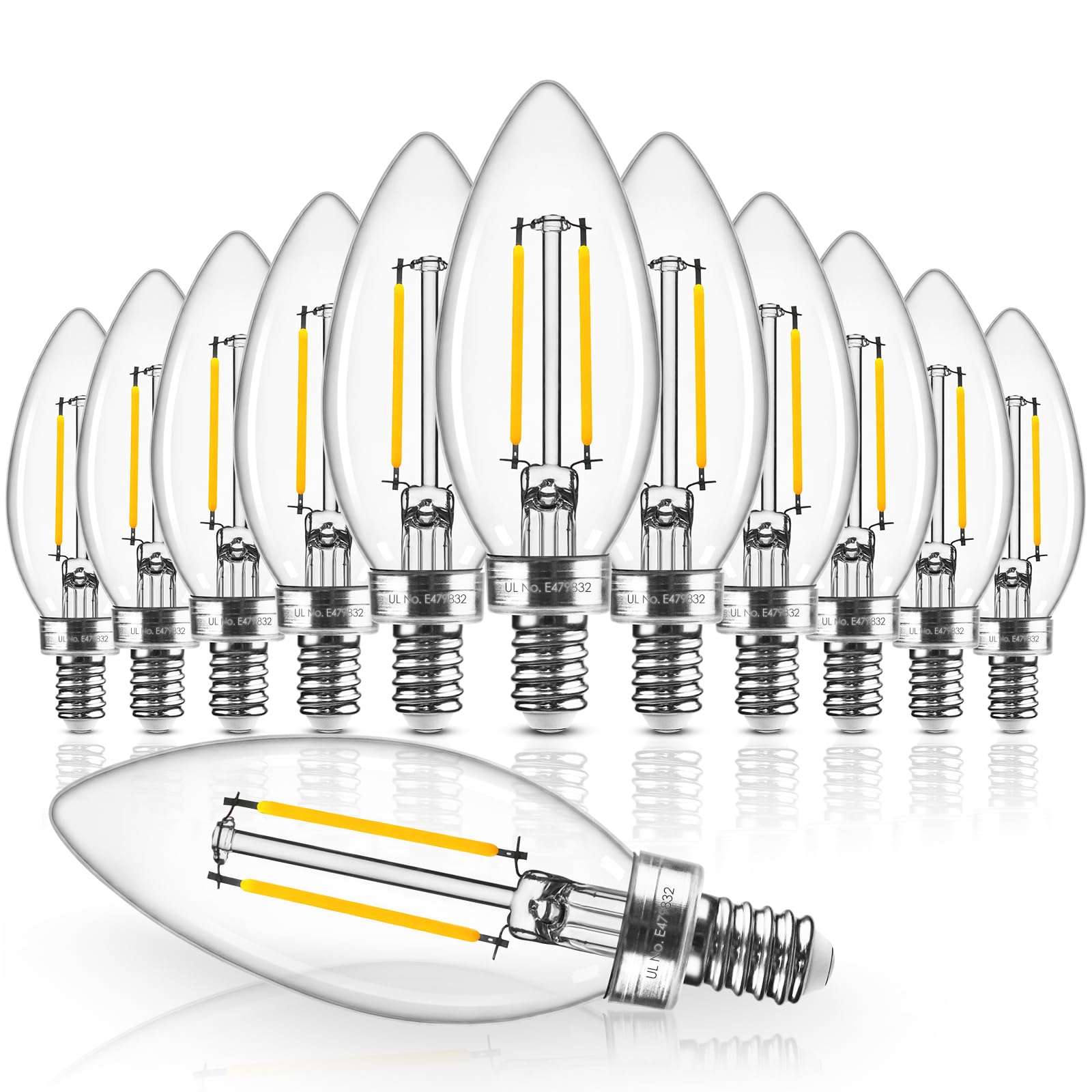 Hizashi E12 Candelabra Bulb 60 Watt Equivalent, Dimmable Chandelier Led Light Bulbs Soft White 3000K, 90+Cri 6W 550Lm B10 Led Ca