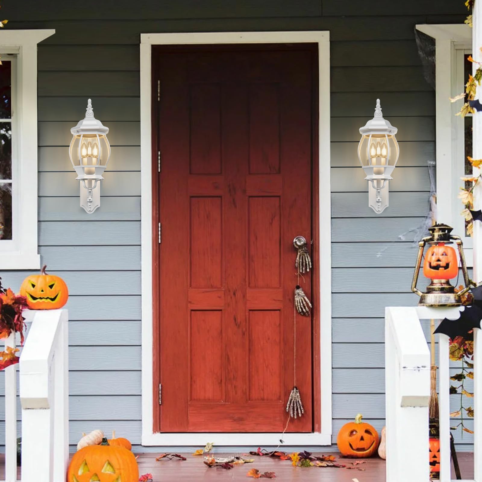 Krychiler 3-Light White Outdoor Wall Lantern Sconce - Waterproof Porch Lighting Fixture