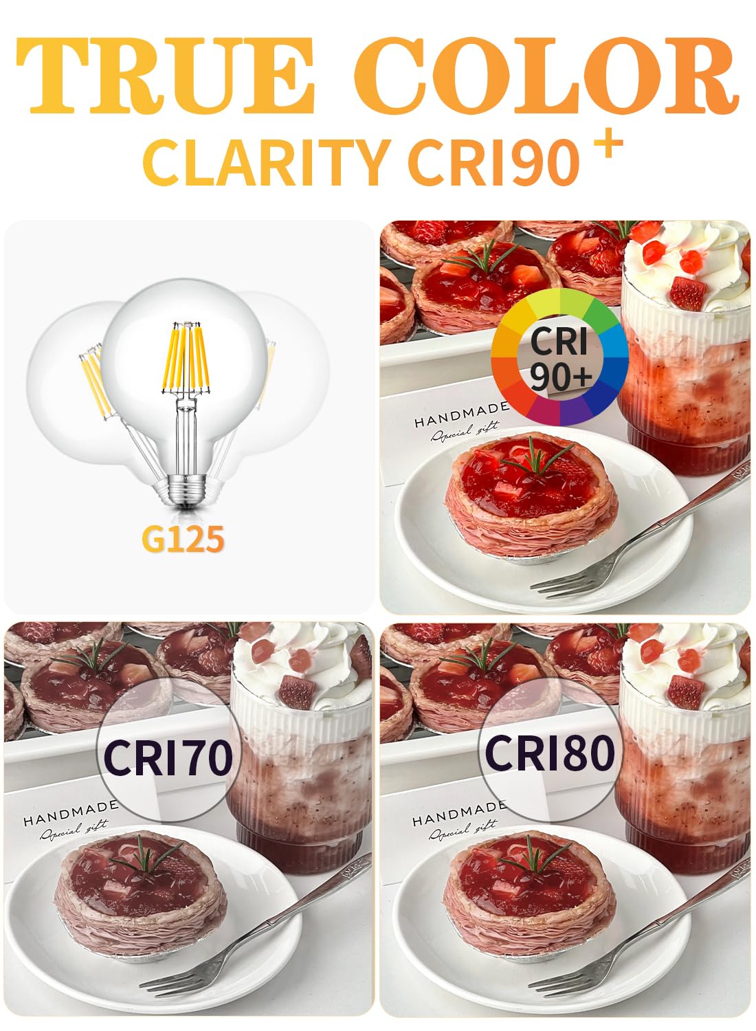 OMAYKEY LED Globe Bulb 10W Dimmable 800 LM E26 Vintage G125 Clear Glass Warm White 2700K