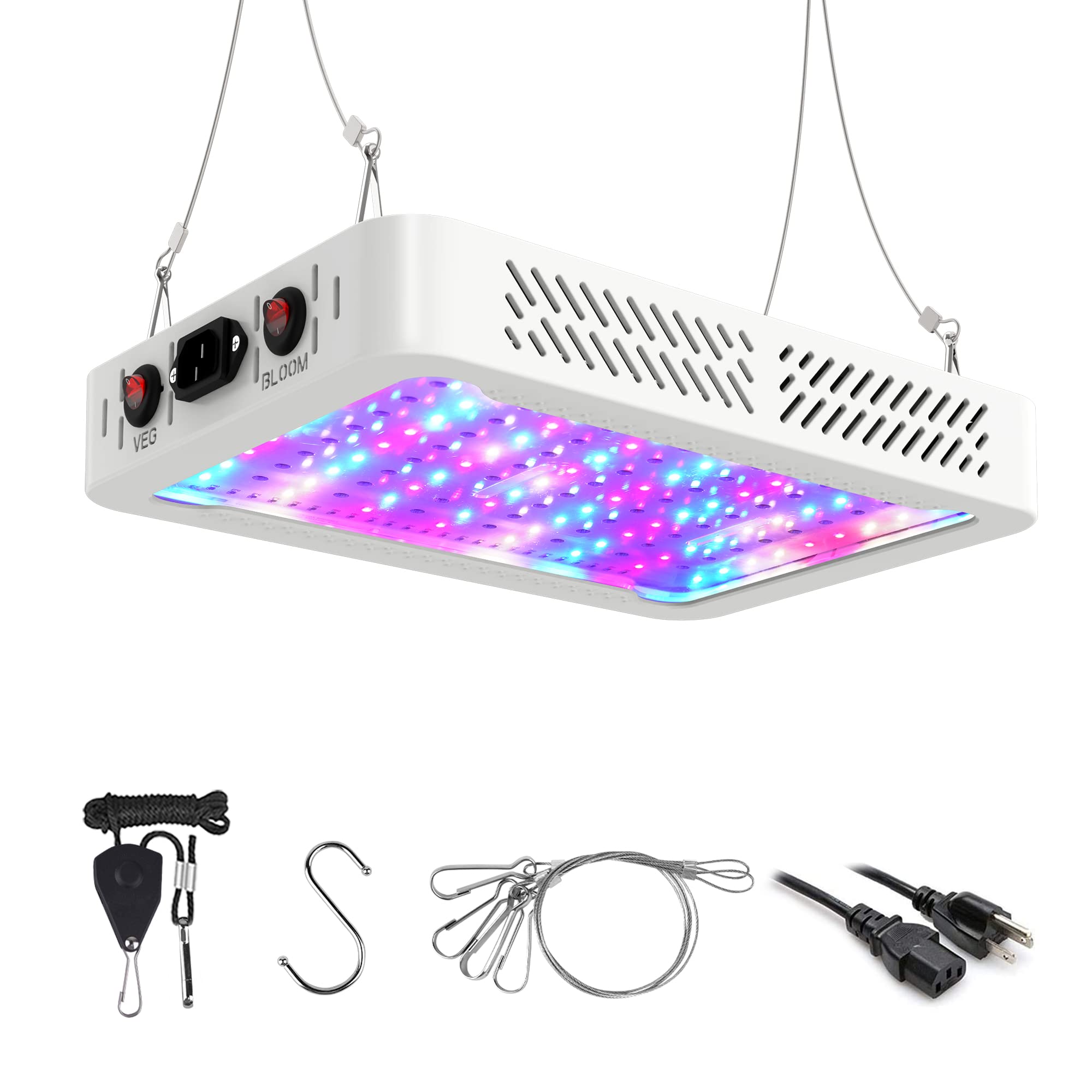 Beelux 1000W Led Grow Light For Indoor Plants Full Spectrum Upgrade Dual Switch & Dual Chips Daisy Chain Plant Grow Lights For Seed Starting Veg And Flower Greenhouse (Actual Power 110W)
