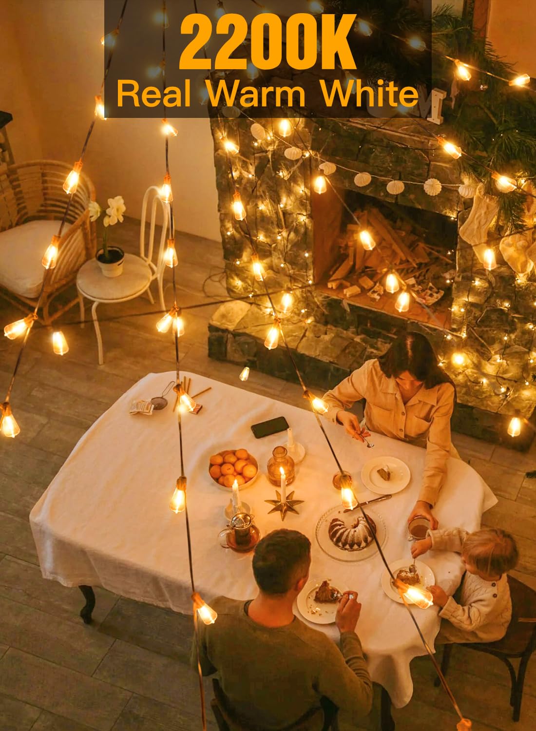 Ollny Outdoor String Lights 120Ft With 60+2 Spare St38 Vintage Bulbs, Shatterproof Connectable Patio Lights, 2200K Warm White Wa