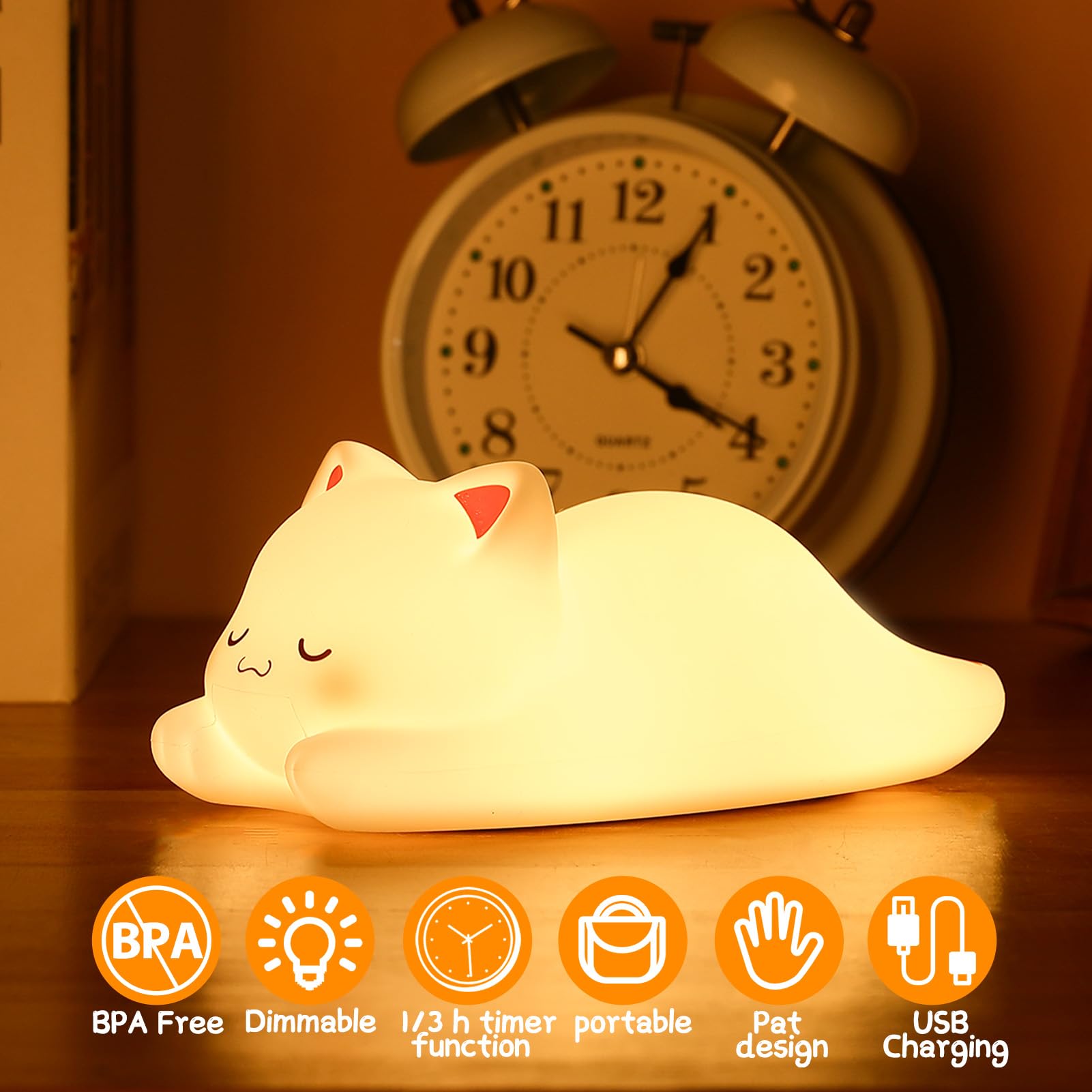 ZKLiLi Night Light for Kids Lamp,16 Colors Cute Cat Lamp, Dimmable Baby Night Lights for Nursery Toddler,Silicone Rechargeable N