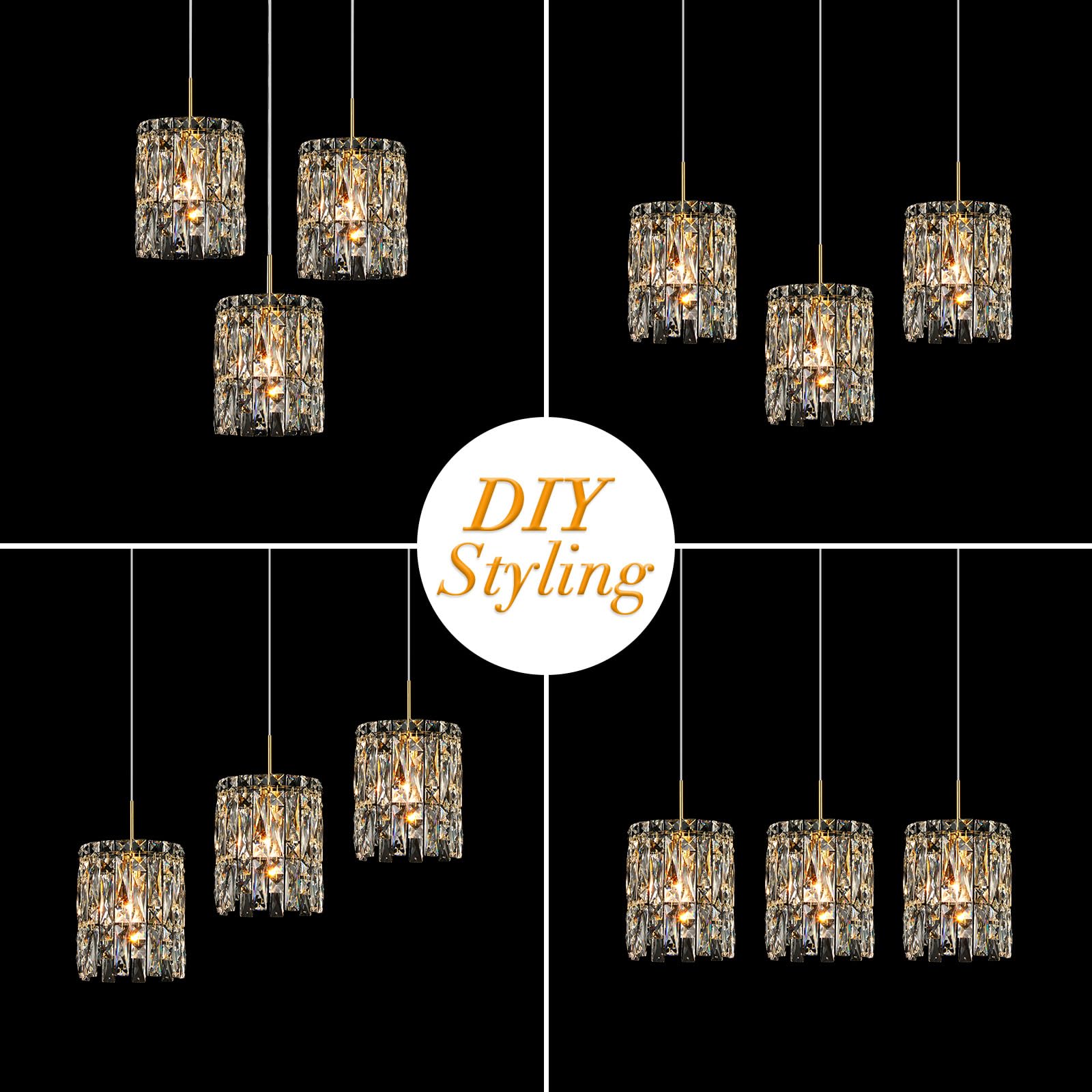 NISIDUN Modern K9 Crystal Pendant Light, Gold Metal Chandelier, 1-Light 6.7" for Kitchen Island, Dining Room, Entryway