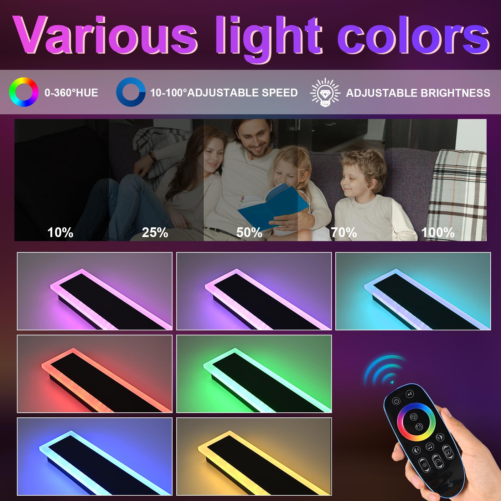 QueeuQ RGB LED Outdoor Wall Lights, 24" Dimmable Metal Fixture, 2 Pack, Modern Design for Patio, Porch, Garage