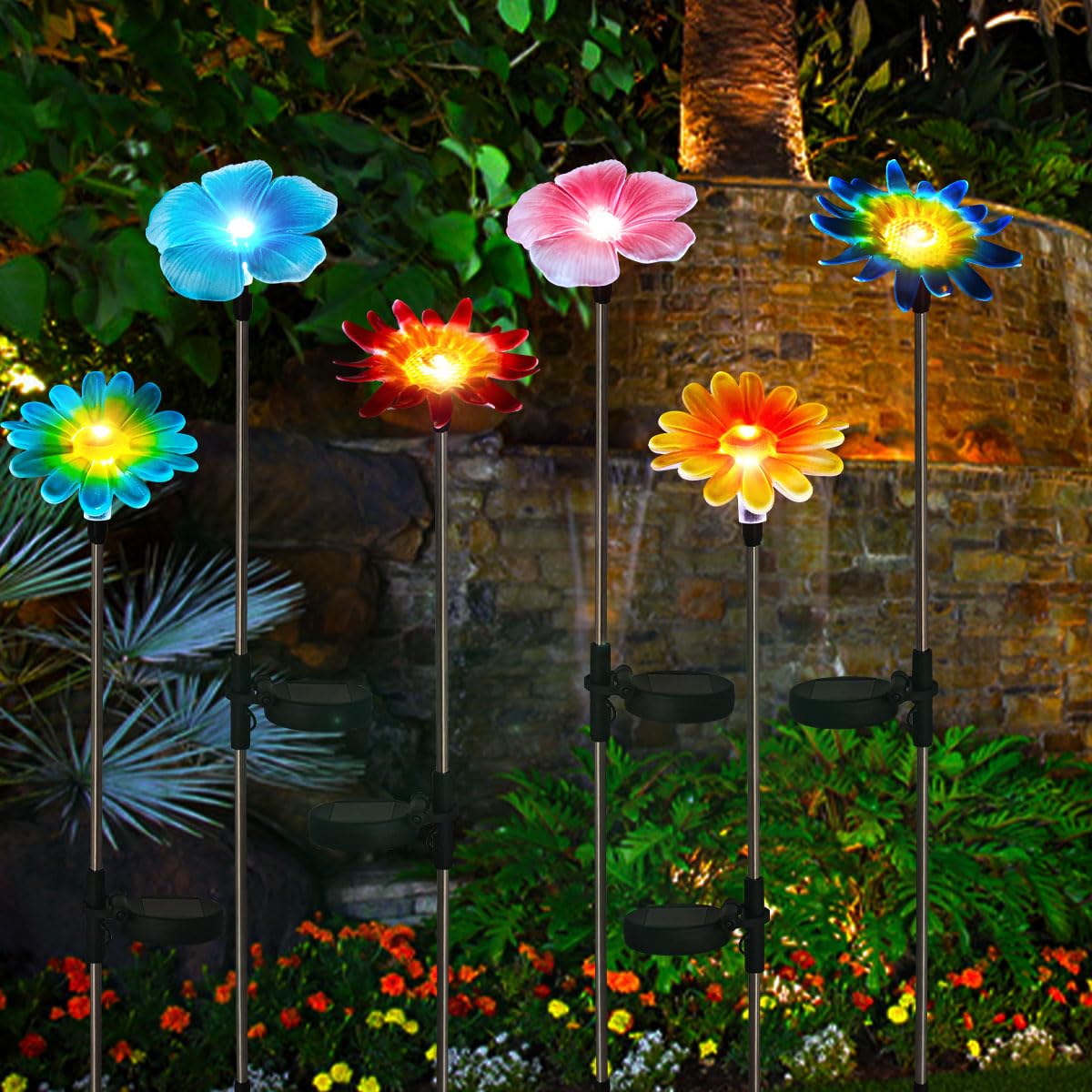 Eigreen 6 Pack Solar Garden Lights Outdoor Decor,Stake Yard Figurine Colorful Flower Light, Housewarming Ornament For Patio, Law
