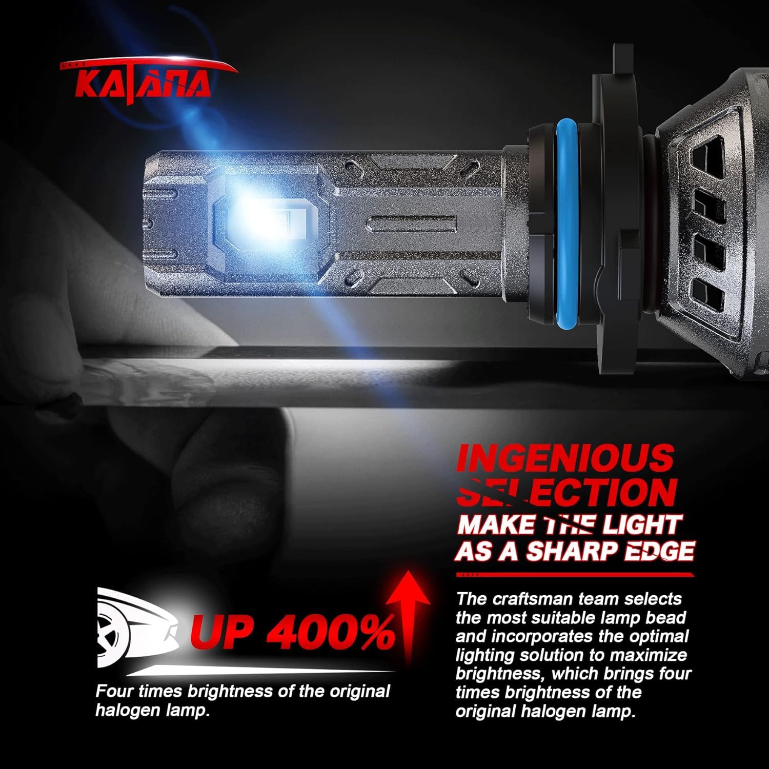 Katana 9006 Light Bulb HB4, 16000LM Super Bright, 70W, 6500K, Mini Size, Plug and Play, Set of 2