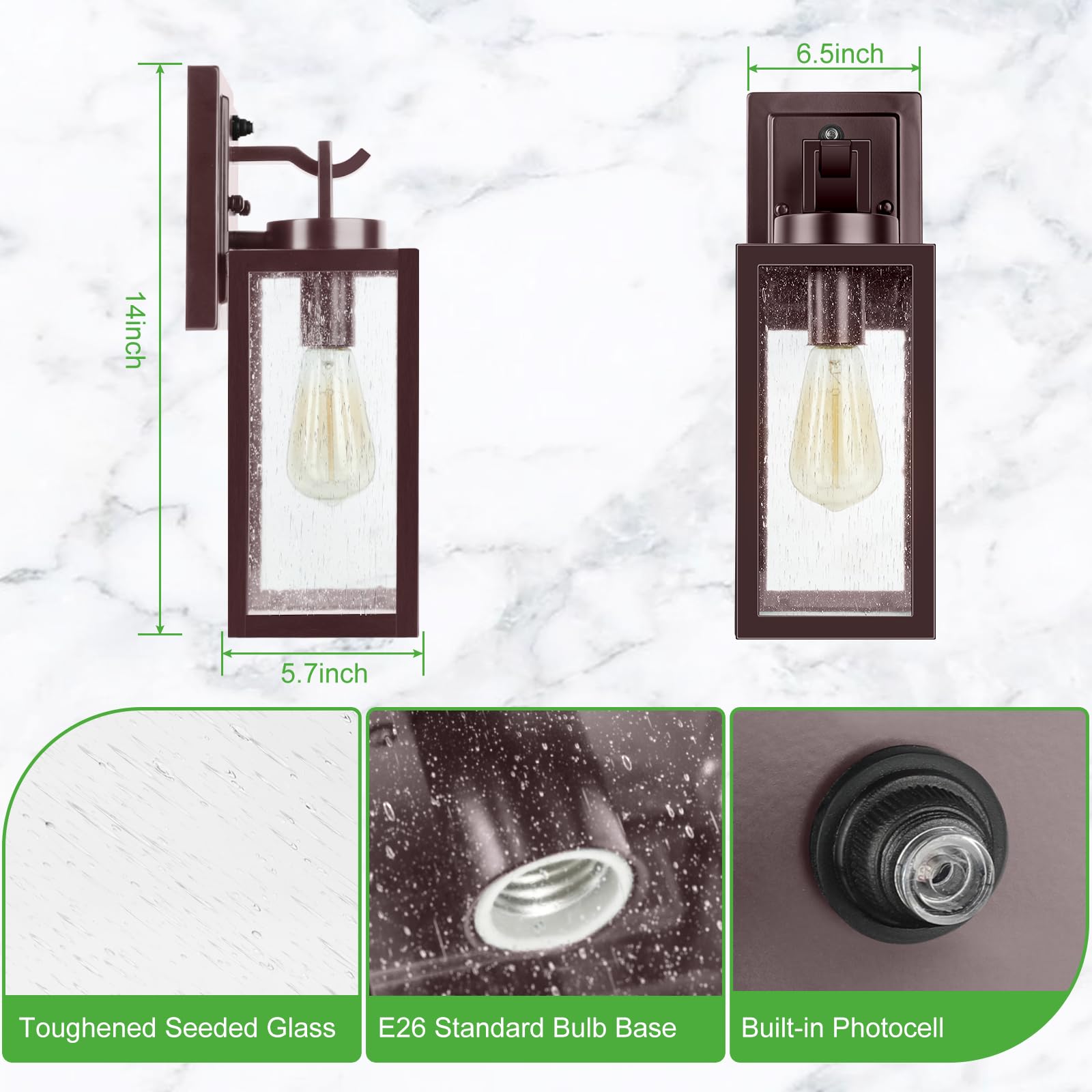 2 Packs Dusk To Dawn Outdoor Wall Lantern With Sensor, Exterior Porch Light Fixtures Wall Mount, 100% Waterproof Anti-Rust, Outd