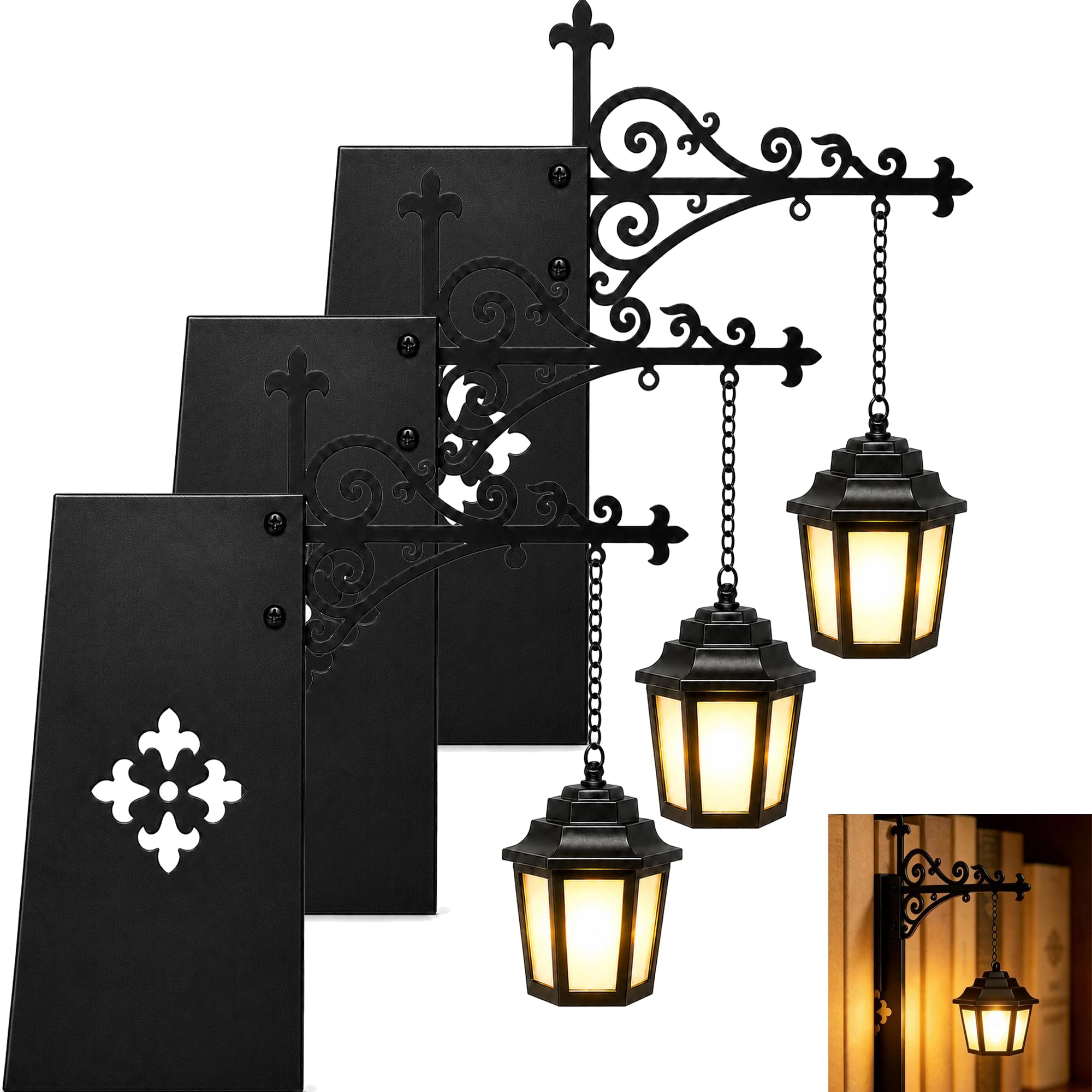 Library Lantern Mini Bookshelf Lamp, Vintage Hanging LED Book Shelf Lights
