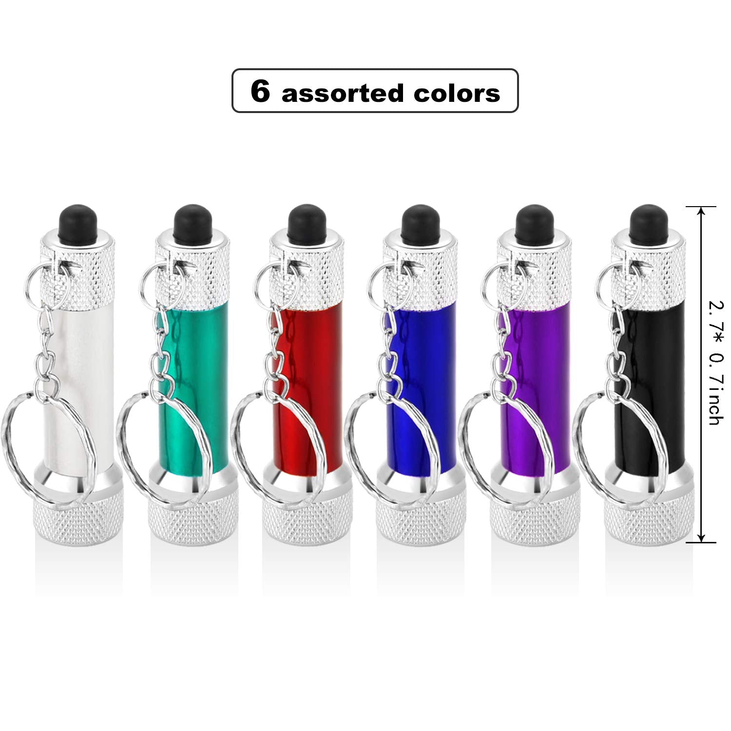 Honoson Mini LED Flashlight Keychain, 30 Pieces, 5 Bulb, Portable, Aluminum, Multi-Color (Black, Red, Green, Blue, Purple)
