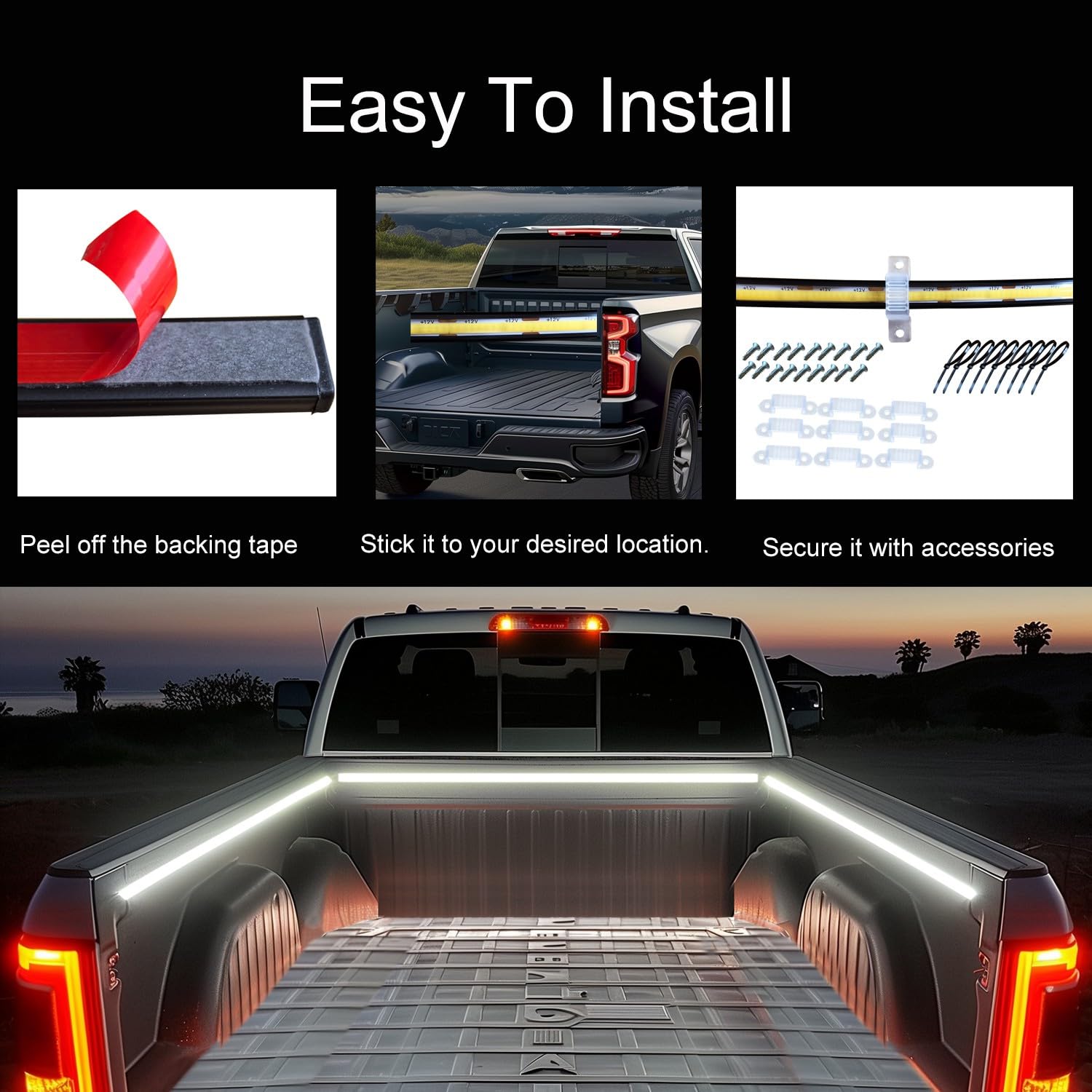 Autuneer Led Truck Bed Lights  3Pcs 60Inch 12V 6500K White Cob Waterproof Lights Strip With Switch cutting edge Fuse Splitter  Cool Accessories For Pickup Truck Camper Van Suv Rv Boat
