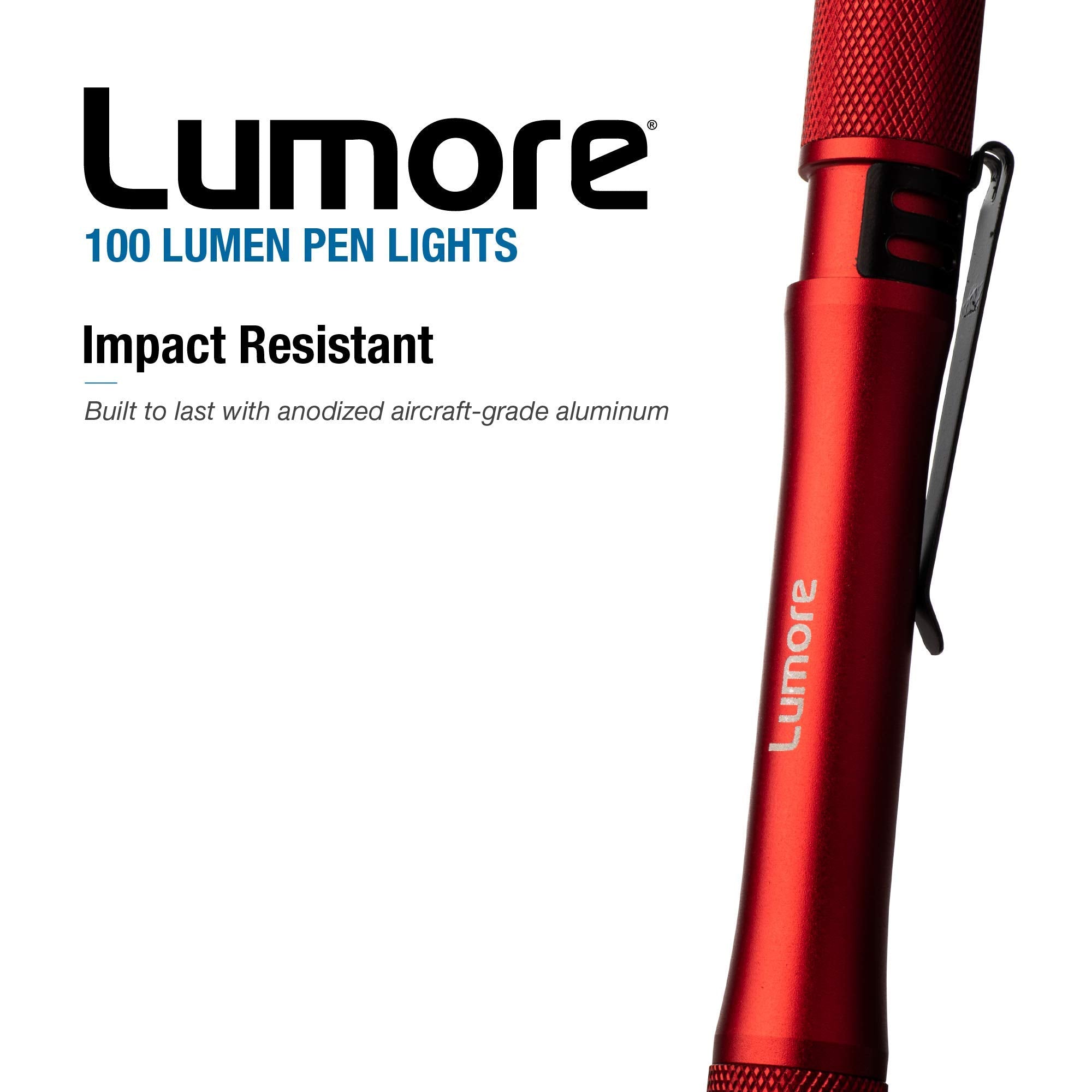 LUMORE Lumore Pen Flashlights, 100 Lumen, Anodized Aluminum, 2 Pack, Black/Red, Model 6886