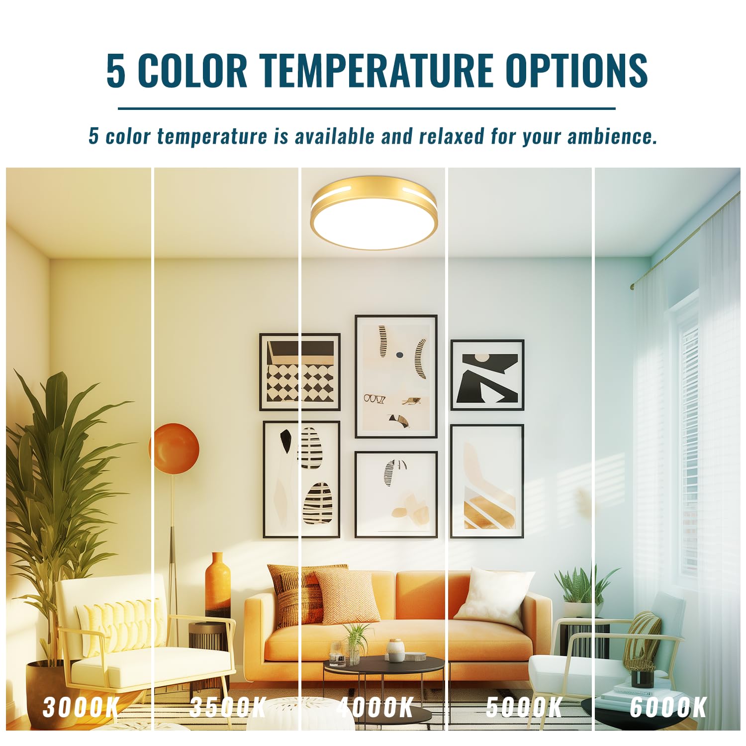 Wheatronic Gold LED Ceiling Light Fixture, 12" 24W Flush Mount, Metal, C1 Model, Perfect for Bathroom, Bedroom, Hallway