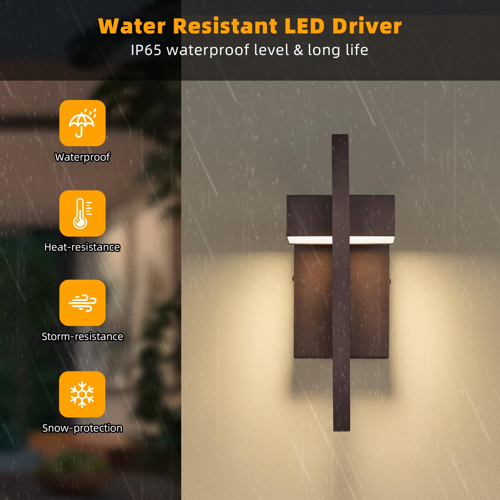 tewei LED Outdoor Wall Sconce, 13.7'' Metal Exterior Light, Warm White 3000K, Brown, No Sensor, 1 Pack