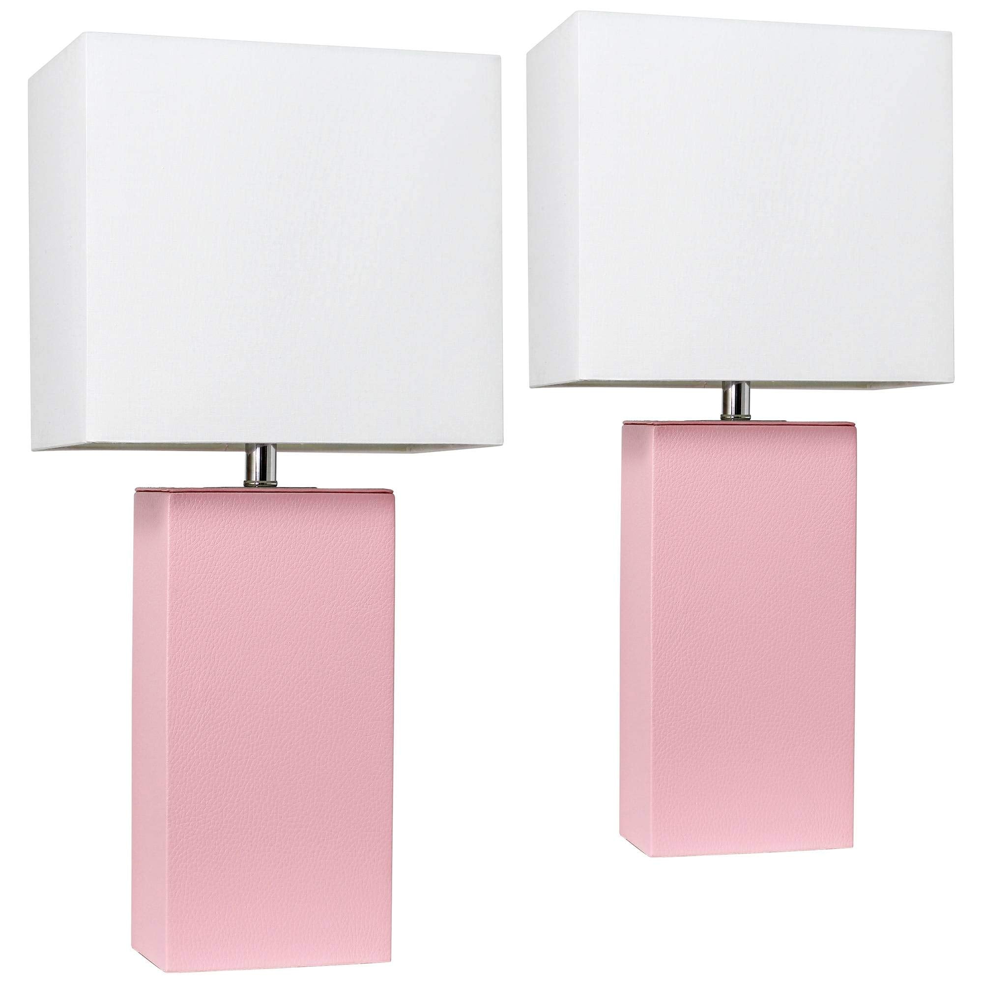 Elegant Designs 2 Pack Modern Leather Table Lamps With White Fabric Shades, Pink