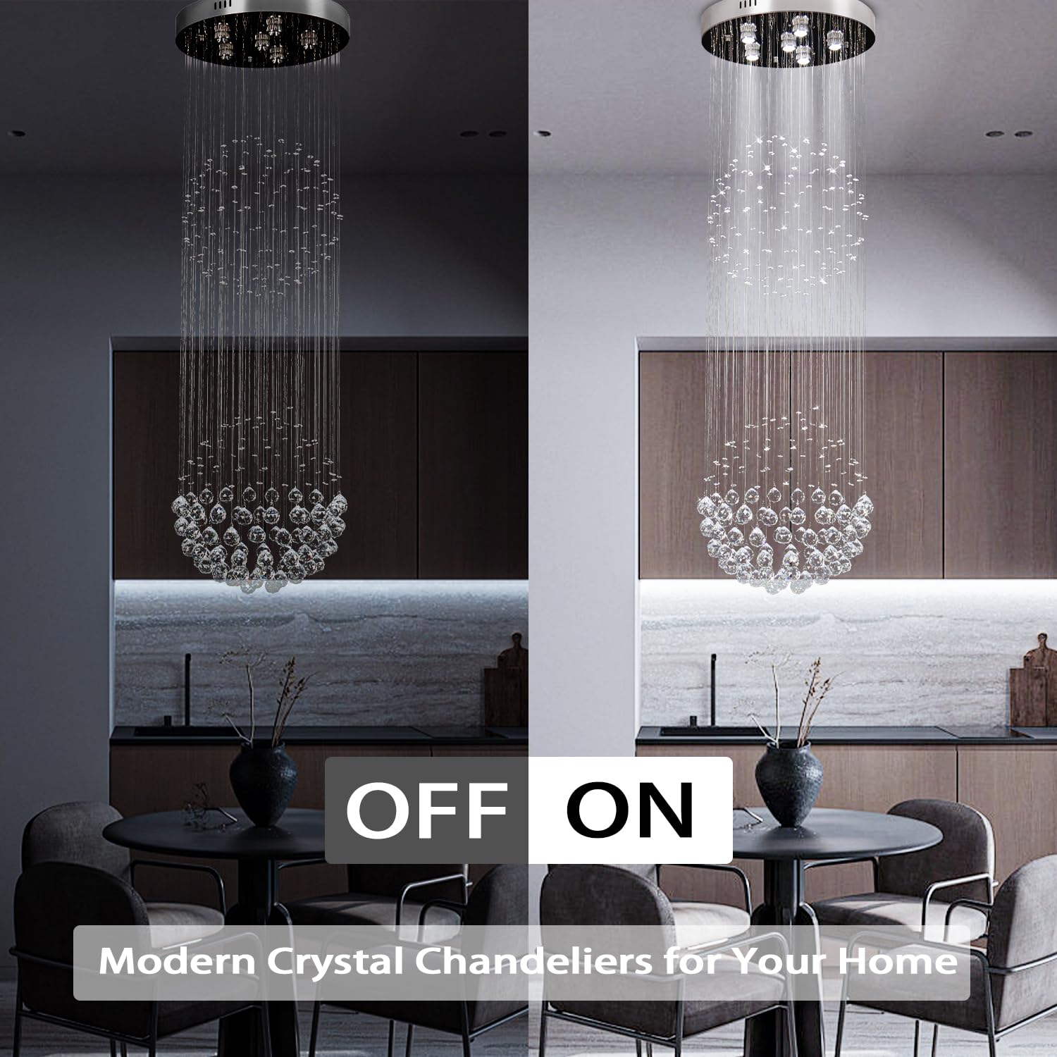 Finktonglan Crystal Pendant Light Chandelier For Staircase, Modern Flush Mount Ceiling Fixture