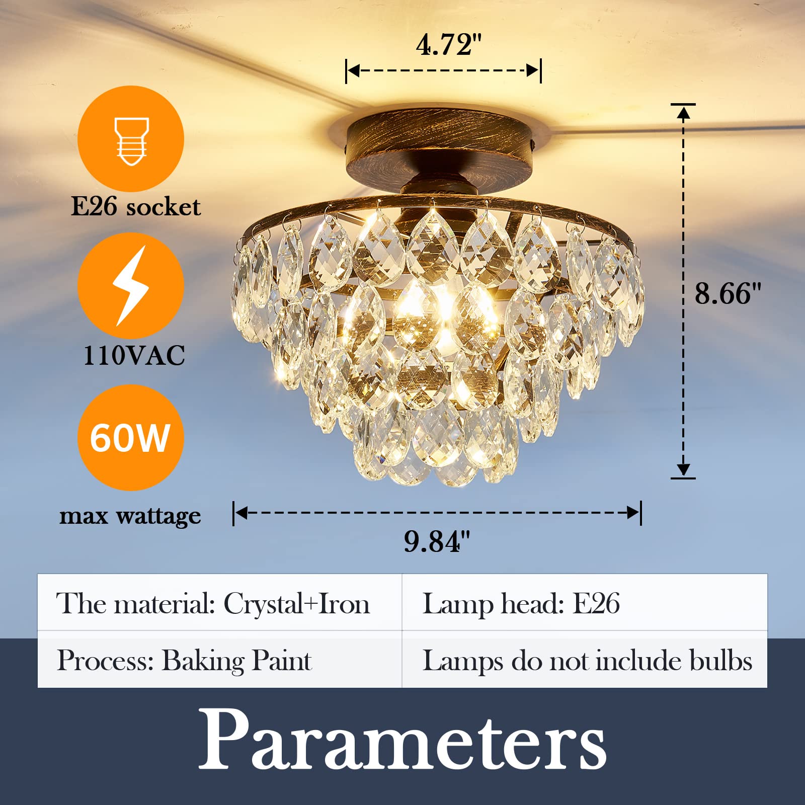 Yyjlx Crystal Chandelier,Modern Semi Flush Mount Small Ceiling Light Oil Rubbed Bronze,Mini E26 Ceiling Lamp For Hallway Bedroom