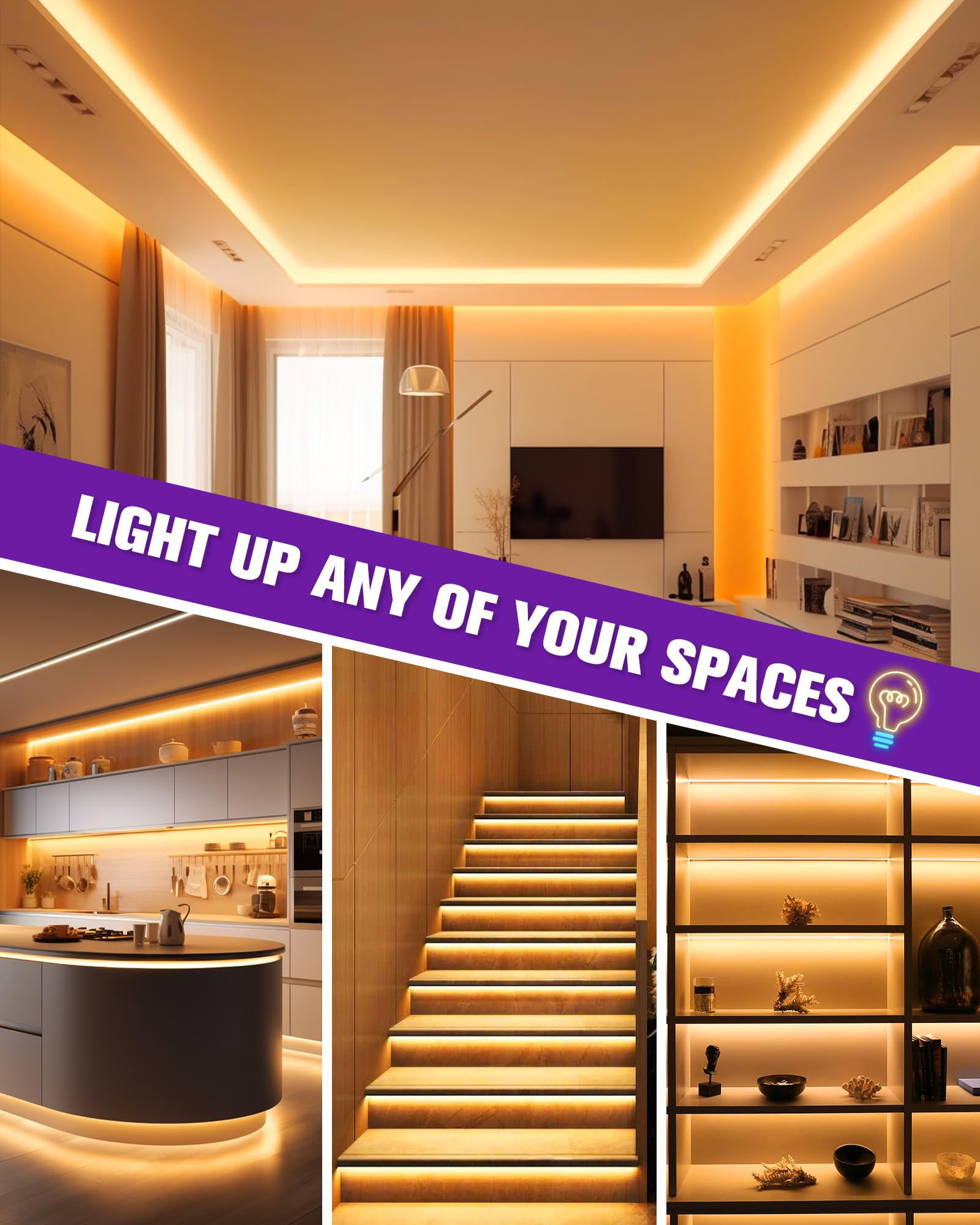 Hitlights Cob Led Strip Lights Warm White 2700K  16.4Ft enhanced 12V Tape Light High Density  2400 Leds  305+ Lm/Ft  Cri 90+  Ip30  Lighting For Kitchen  Cabinets  Ul Listed (Power Source Not Included)