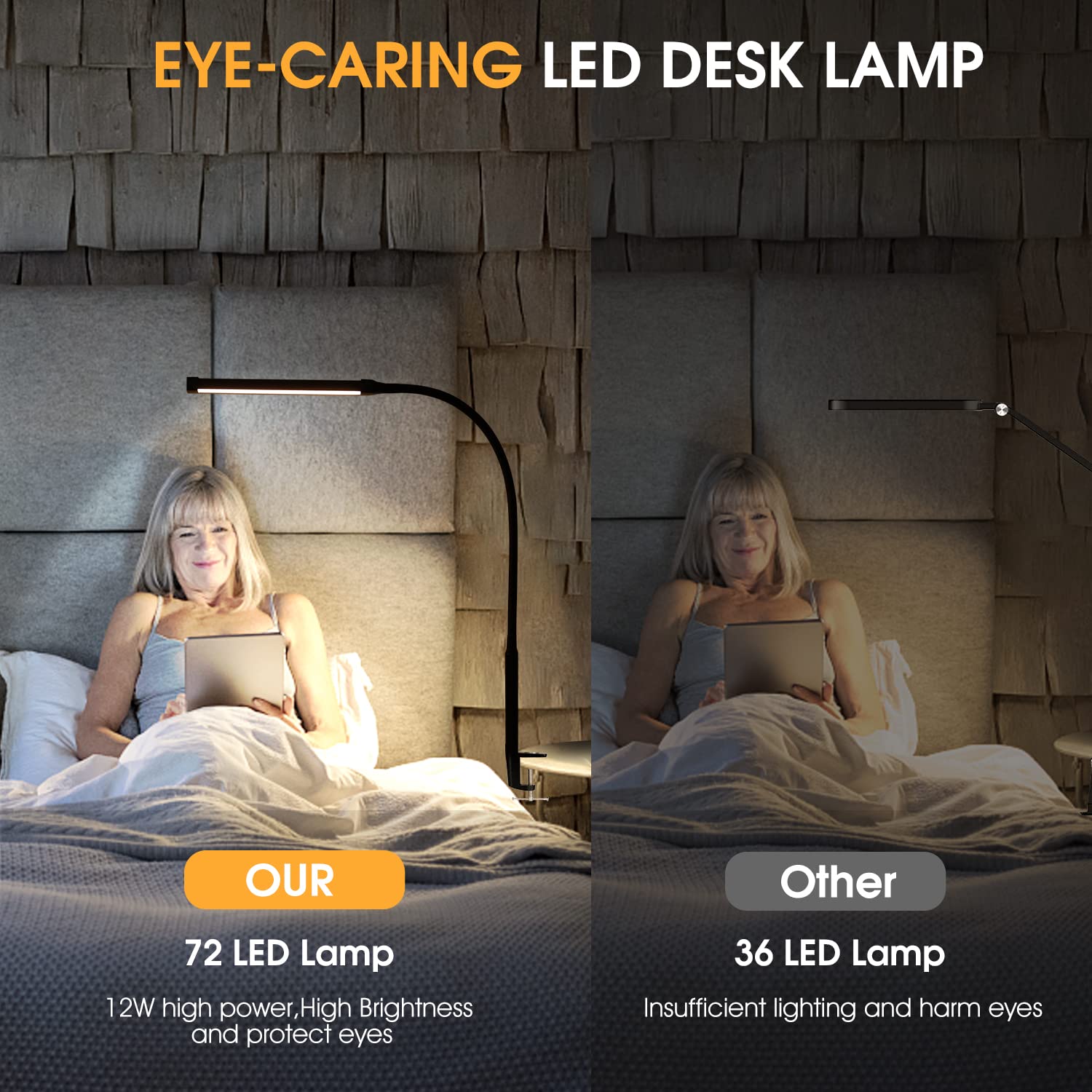 Voncerus LED Desk Lamp with Clamp, 3 Modes, 10 Brightness Levels, Gooseneck, Aluminum, Black