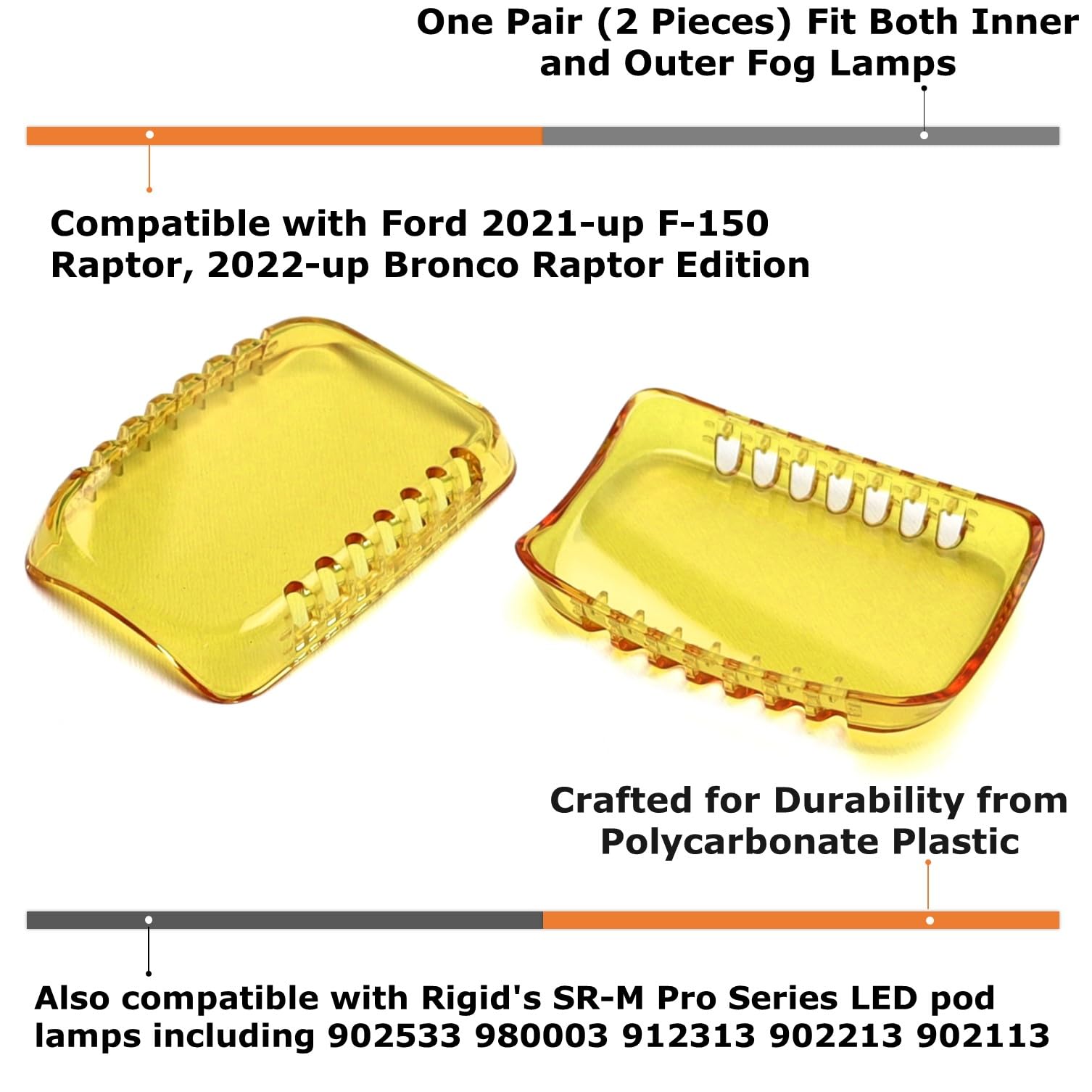 iJDMTOY LED Pod Fog Light Shield Cover Lenses, 2500K Yellow, Compatible with 2021-up Ford F-150 Raptor & 2022-up Bronco Raptor