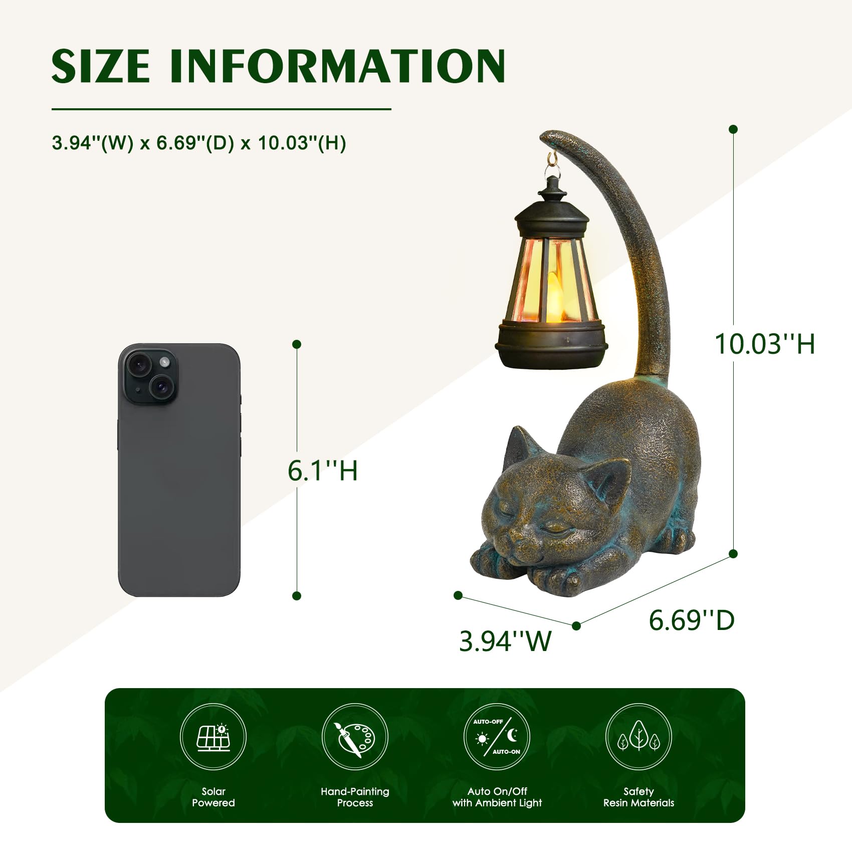Mininova Solar Garden Statues Cat Figurine With Solar Light Outdoor Decorations For Patio Yard Lawn Ornament Outdoor Housewarmin