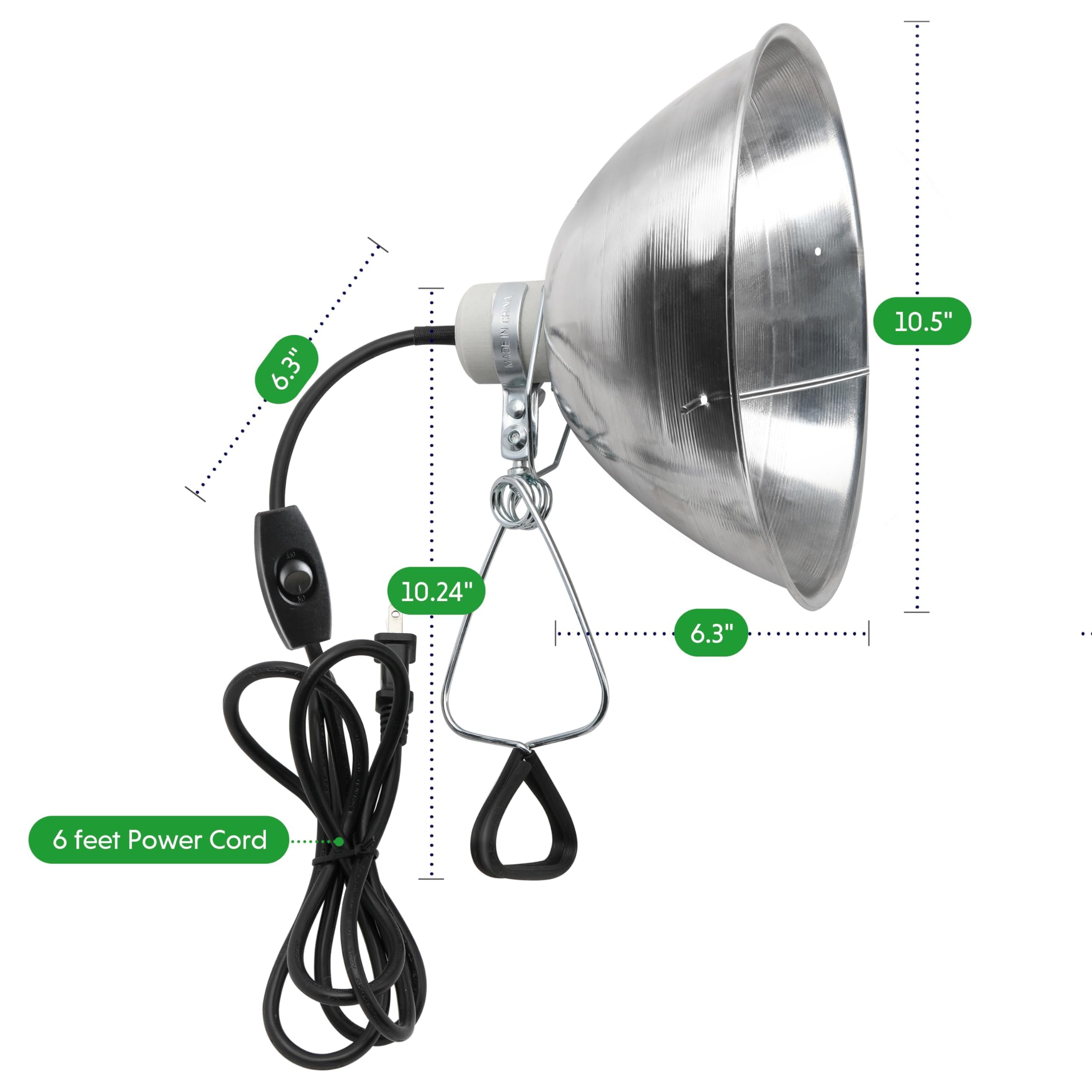 Simple Deluxe Clamp Lamp Light 10.5 Inch Adjustable Aluminum Reflector, Suit For E26 Socket Max 250 Watt Lamp (No Bulb Included)