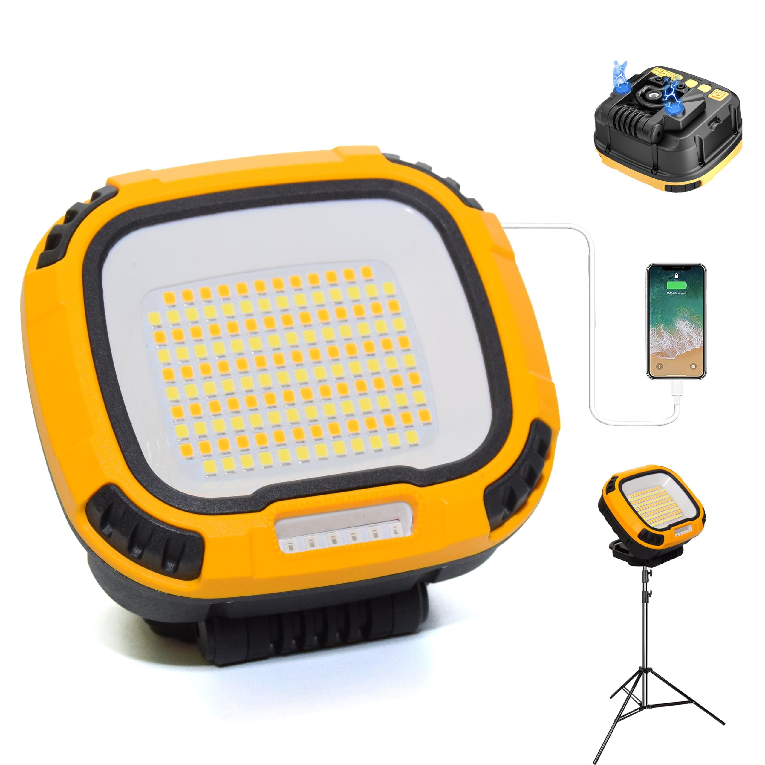 1Pack 5000LM Magnetic LED Work Light Rechargeable  4-Level Brightness & 4-Tone Lighting  50W Battery Powered Shop Light with USB Charging  IP65 Waterproof for Camping  Outdoor  Car Repairs  Emergency