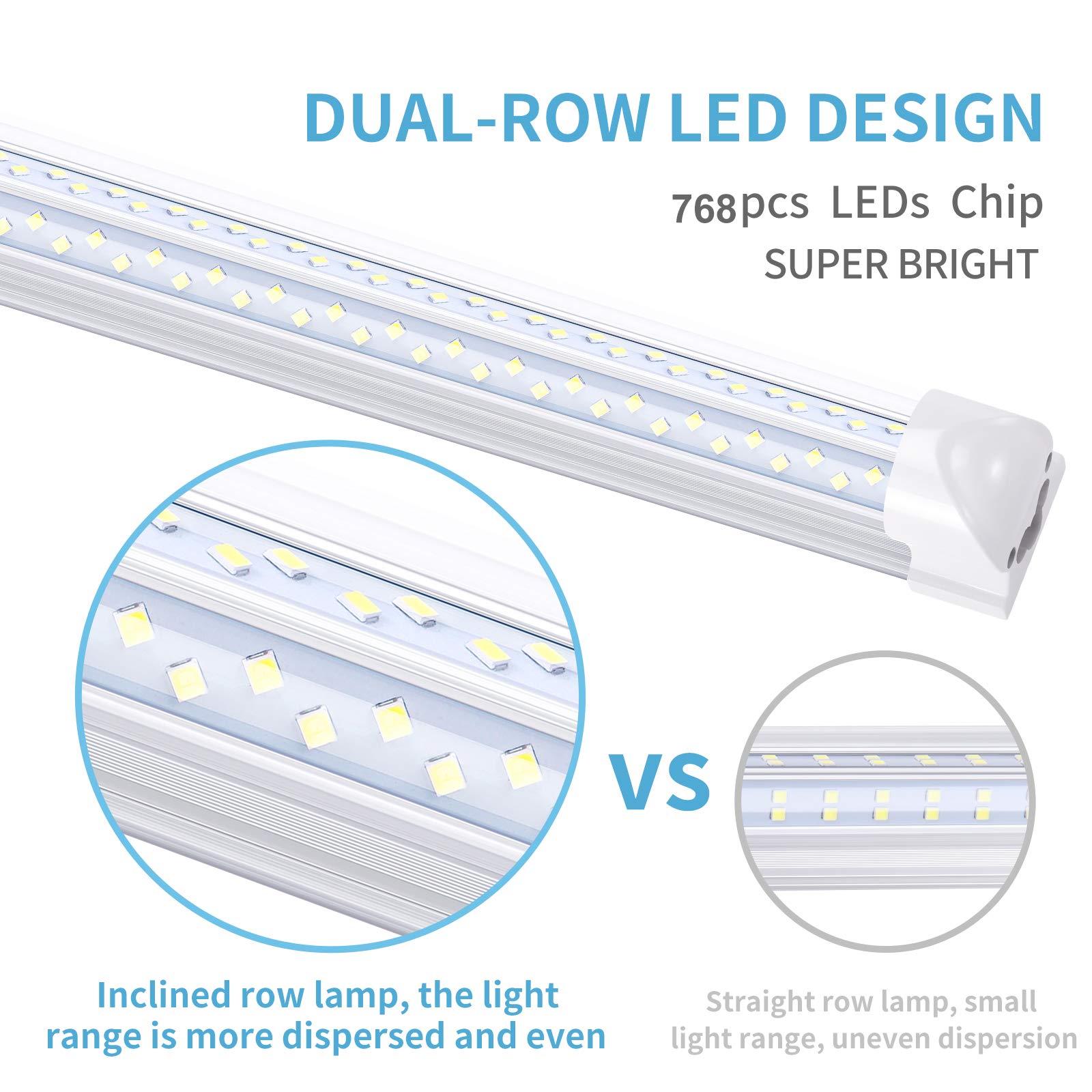 Ligheart 8Ft Led Shop Light (20-Pack) - 120W, 14400Lm, 6000K Cold White, T8 Linkable Tube Lights - V Shape Clear Lens, 96'' Inte