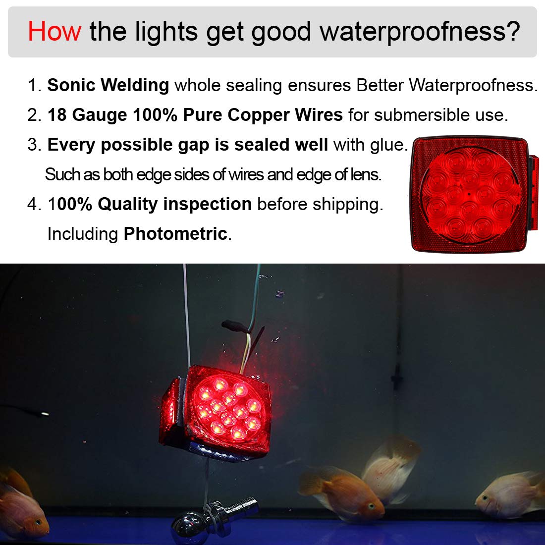 Czc Auto 12V Led Submersible Left And Right Trailer Lights Stop Tail Turn Signal Lights For Under 80 Inch Boat Trailer Truck Rv Marine-Replacement For Your Incandescent Bulb Units