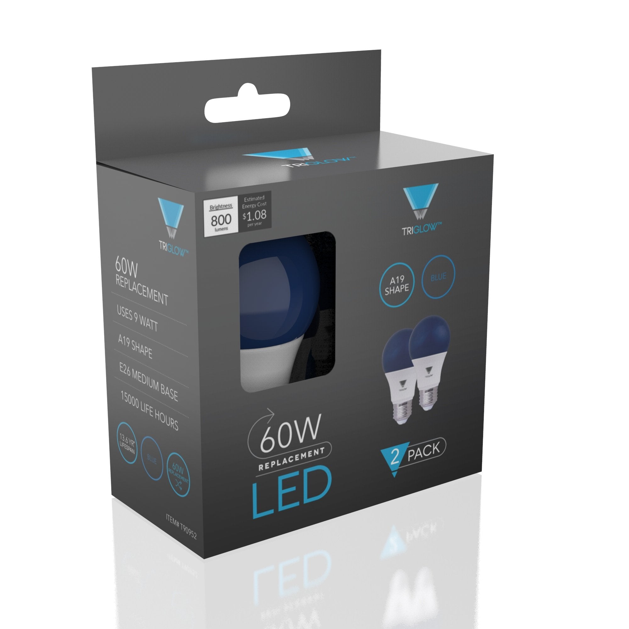 Triglow Blue Led A19 Light Bulb, 9 Watt (60 Watt Equivalent) Blue Light Bulbs 2-Pack