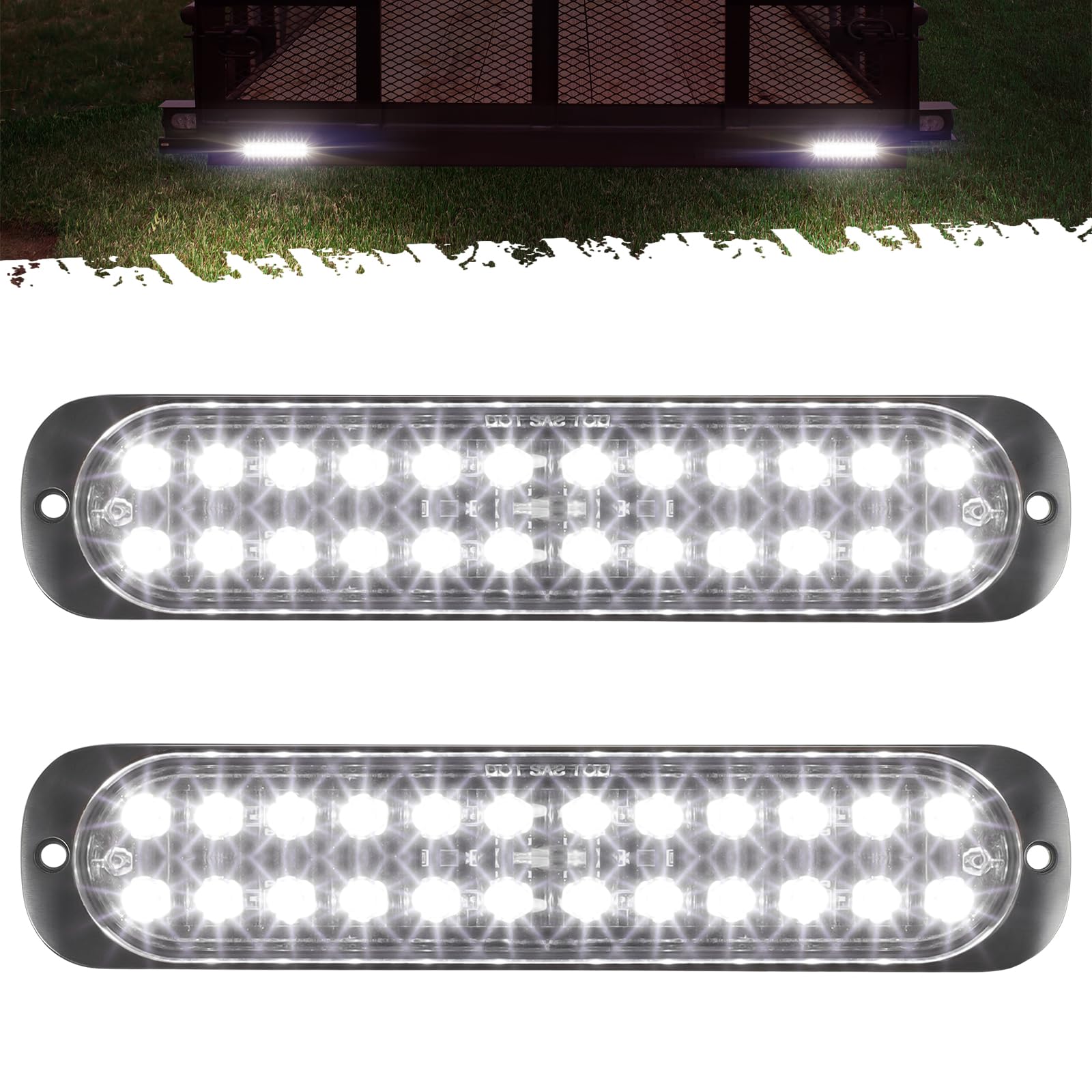 Partsam 2Pcs 7.5 inch Aluminum Housing White 24LEDs Trailer Runinng Lights Side Marker  Surface Mount Reverse/Backup Lights for Truck Tractor RV Pickup  IP67 Waterproof