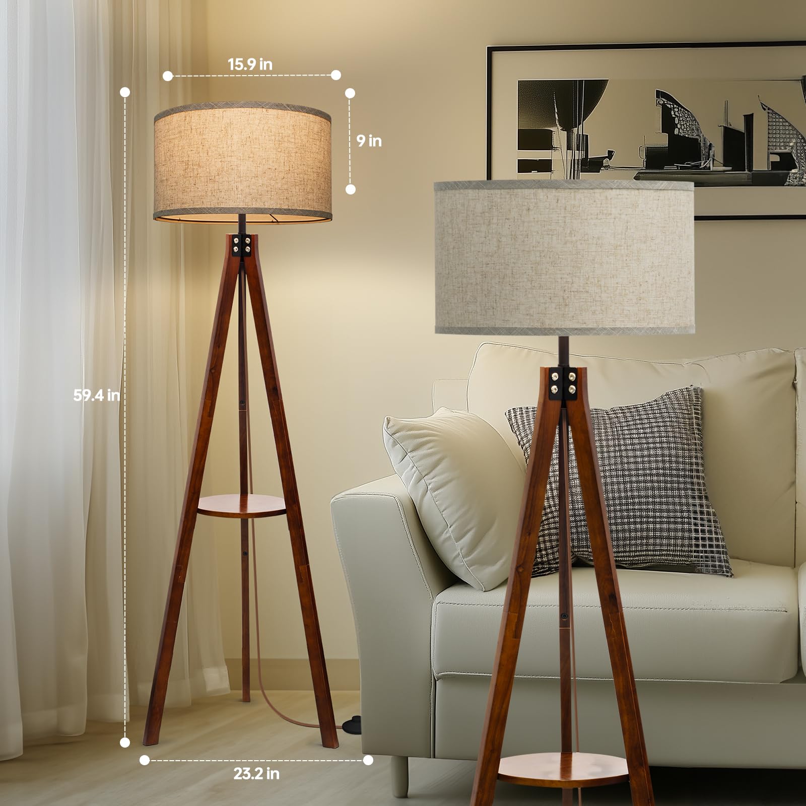 Eoeyyoyb Floor Lamps With Shelf, Modern Standing Lamp With 3 Color Temperature Led Bulb, Tall Lamps With Foot Switch For Living