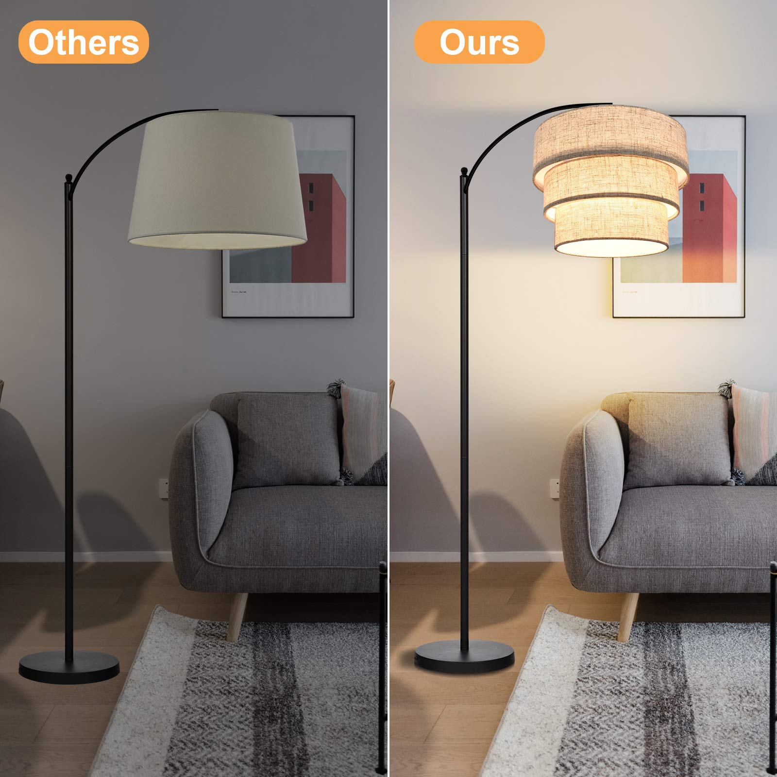 Huoku Brown 3-Tier Drum Lampshade, Handcrafted Natural Linen Replacement For Floor Lamps & Chandeliers