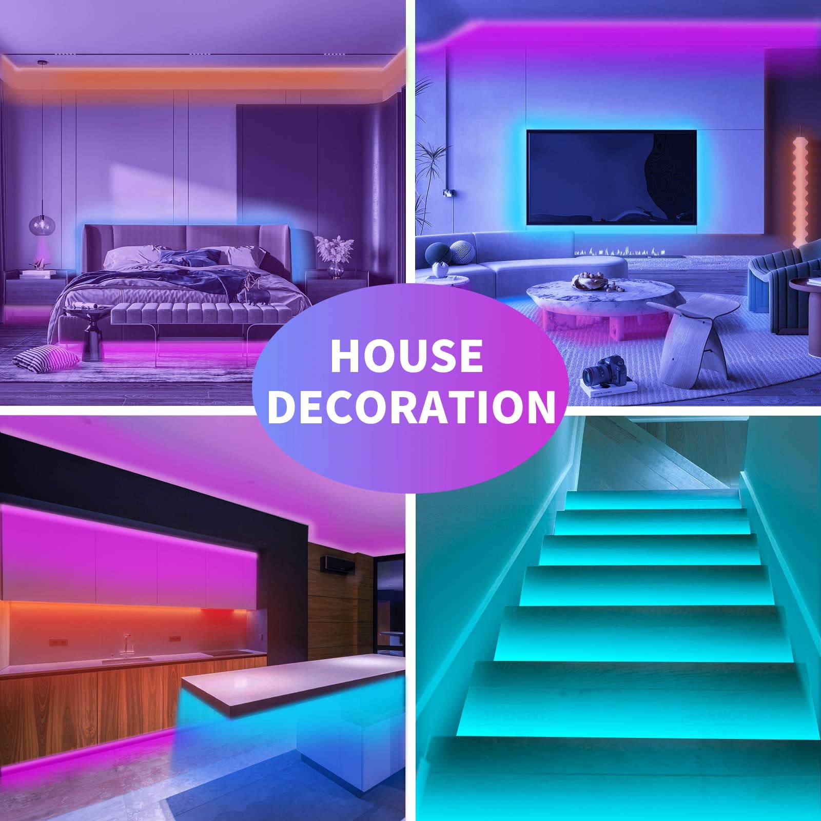 KSIPZE 100ft LED Strip Lights - RGB Music Sync, Bluetooth Control, 2 Rolls of 50ft for Bedroom Home Decor