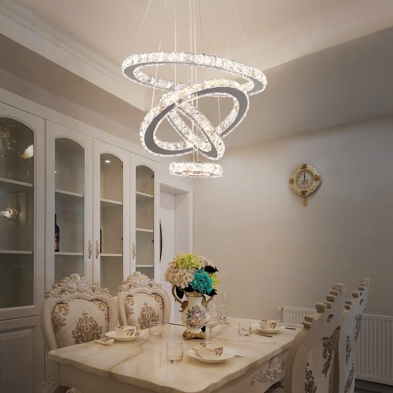 diisunbihuo Crystal Chandelier LED Pendant Light Dimmable Adjustable Stainless Steel for Living Room Dining Room Bedroom Model 1234-Dimmable