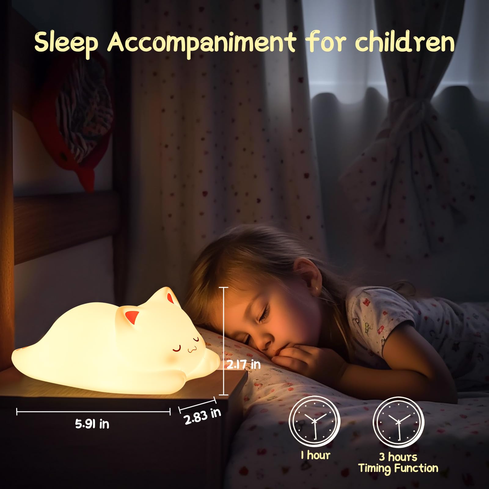 ZKLiLi Night Light for Kids Lamp,16 Colors Cute Cat Lamp, Dimmable Baby Night Lights for Nursery Toddler,Silicone Rechargeable N