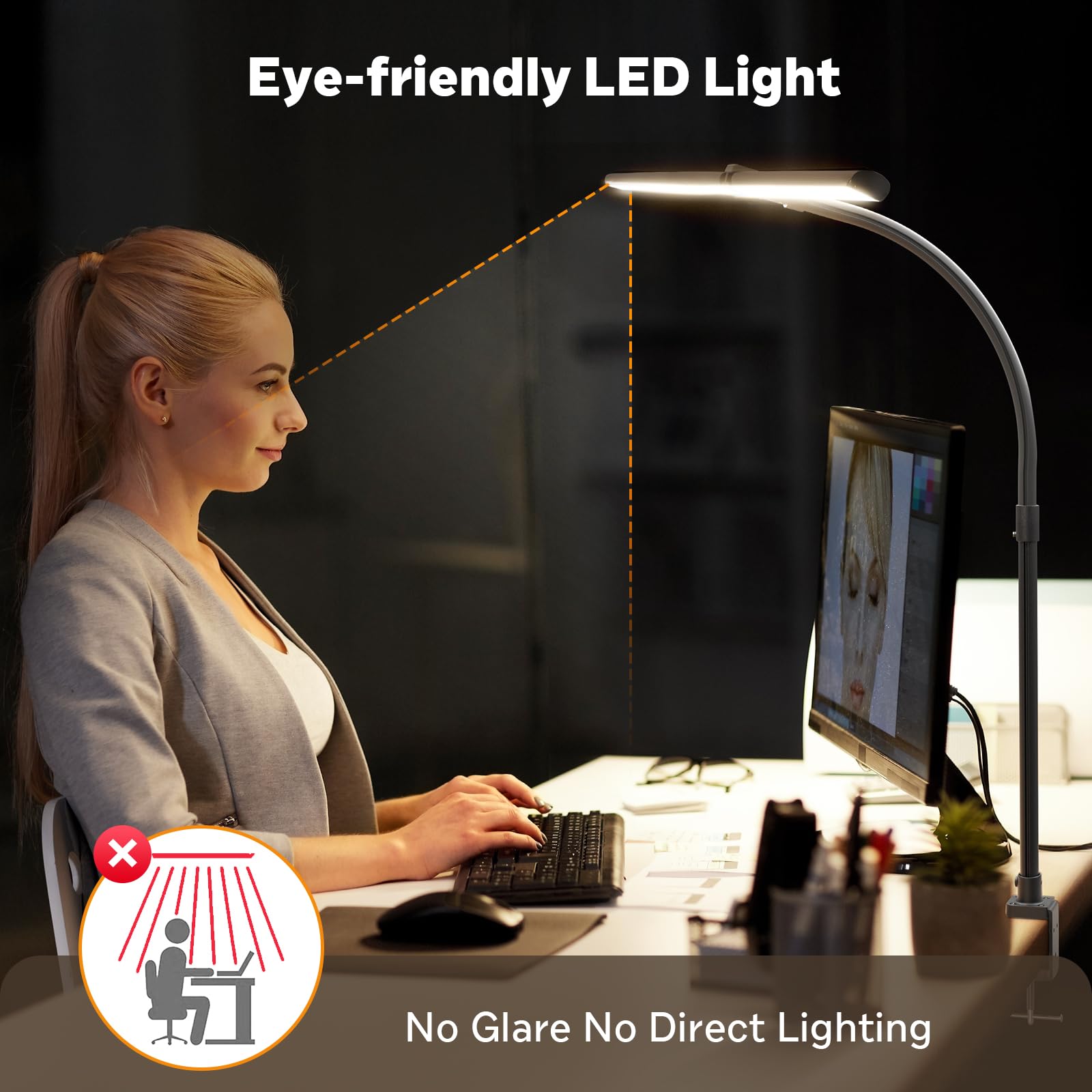 Apmiek Led Desk Lamp For Home Office, Remote Control Computer Desk Light Bright Table Lamp For Study Dimmable Desktop Lighting W