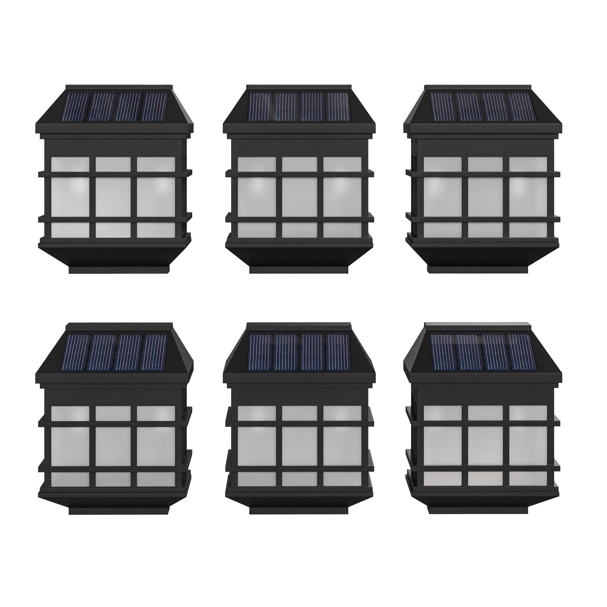Flash Furniture Holder 6 Pack Wall Mount Led Solar Lights - Weather Resistant Black Decorative Solar Powered Lights For Decking And Fencing, 3.5X2.5X4.5