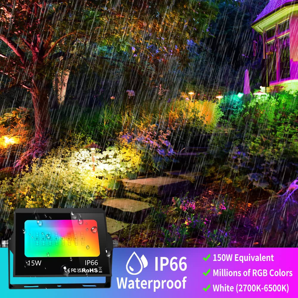 4 Pack Rgb Led Flood Light With Stake, Outdoor Diy Color Changing Stage Party Lights 150W Equivalent 2700K-6500K White Light Dimmable Rgb Colored Spotlighs Uplight For Events By App Control
