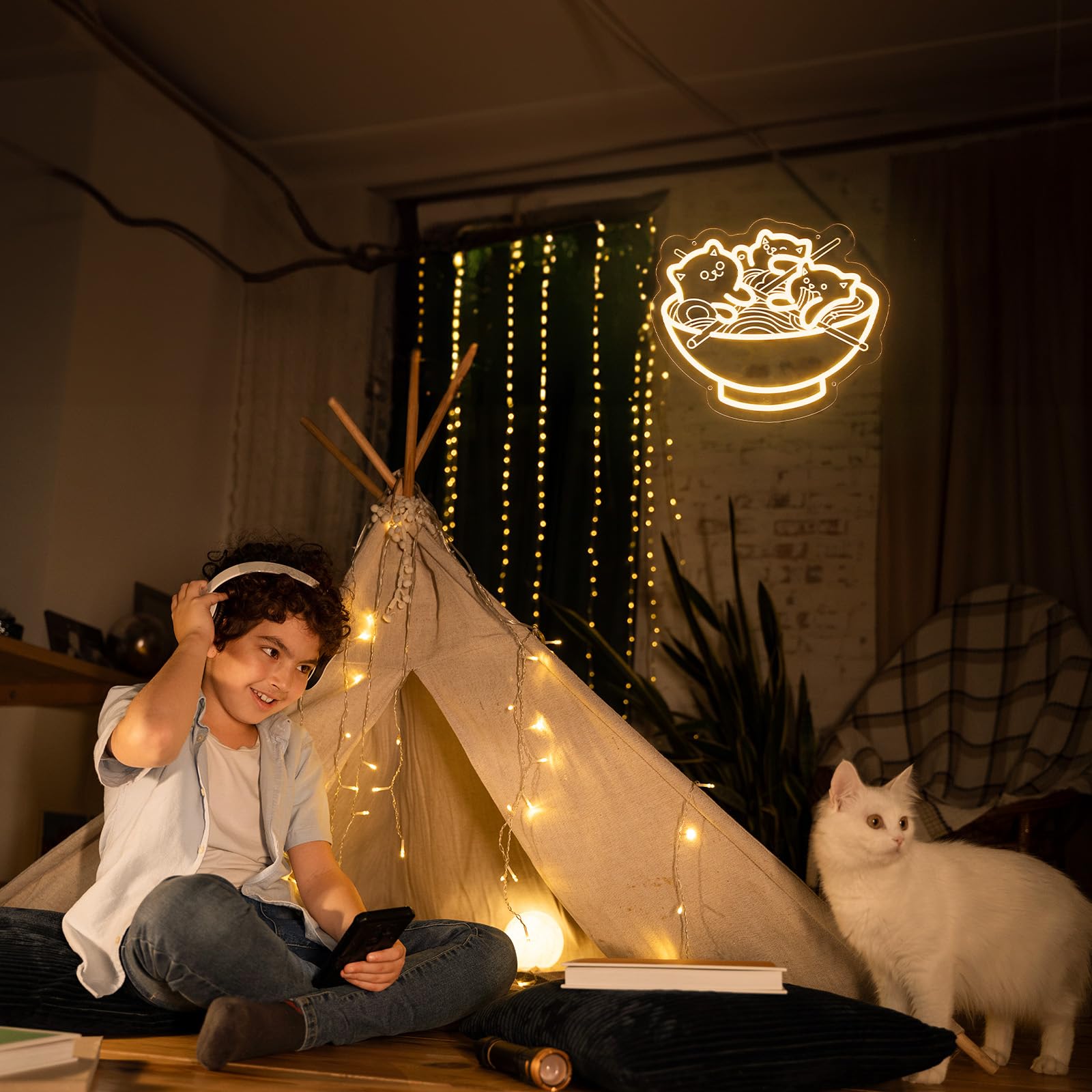 Ramen Cat Neon Sign  Warm White Cat Noodles Led Sign For Baby Girls Room  Dimmable Noodle Cat Light Up Neon Signs For Wall Decor Resturant Home Bar Kitchen Dinning Bedroom Art Decor Christmas Gifts