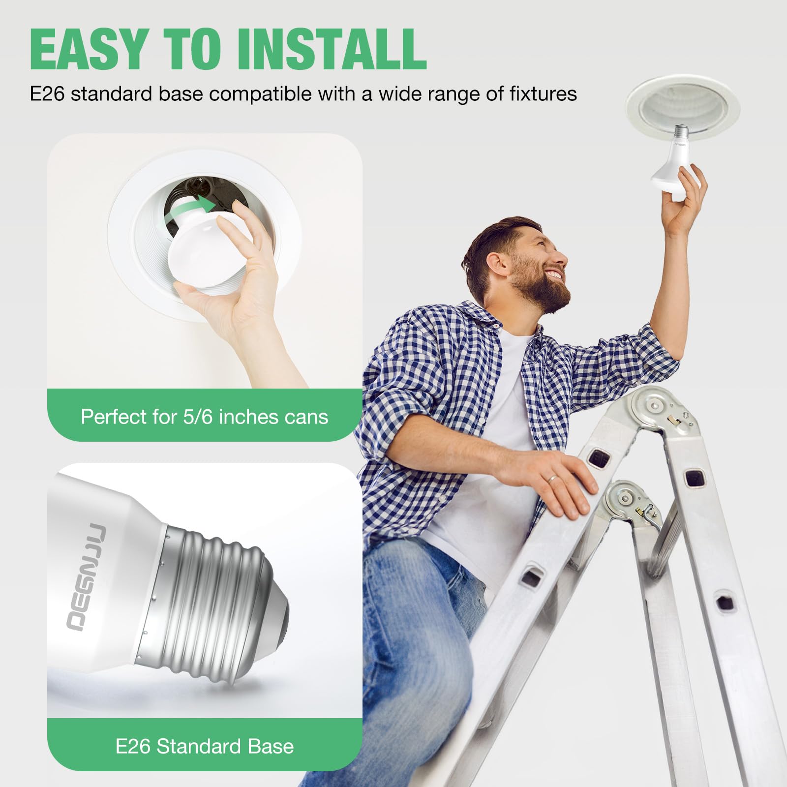 Degnju 6 Pack Br30 Led Recessed Light Bulb, Dimmable Indoor Flood Light Bulbs Cri80 7W Equivalent 65W 5000K Daylight 650 Lumens, 15000 Lifetime Hours E26 Base Led Can Light Bulb, Flicker-Free