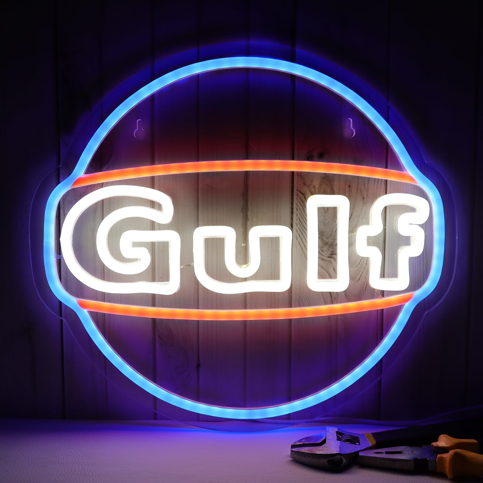 Wonderfullife Gulf Neon Sign For Garage Decor Led Signs For Bar Man Cave Wall Decor Lube Store Or Gasoline Station Display Lighting Easy Hanging.
