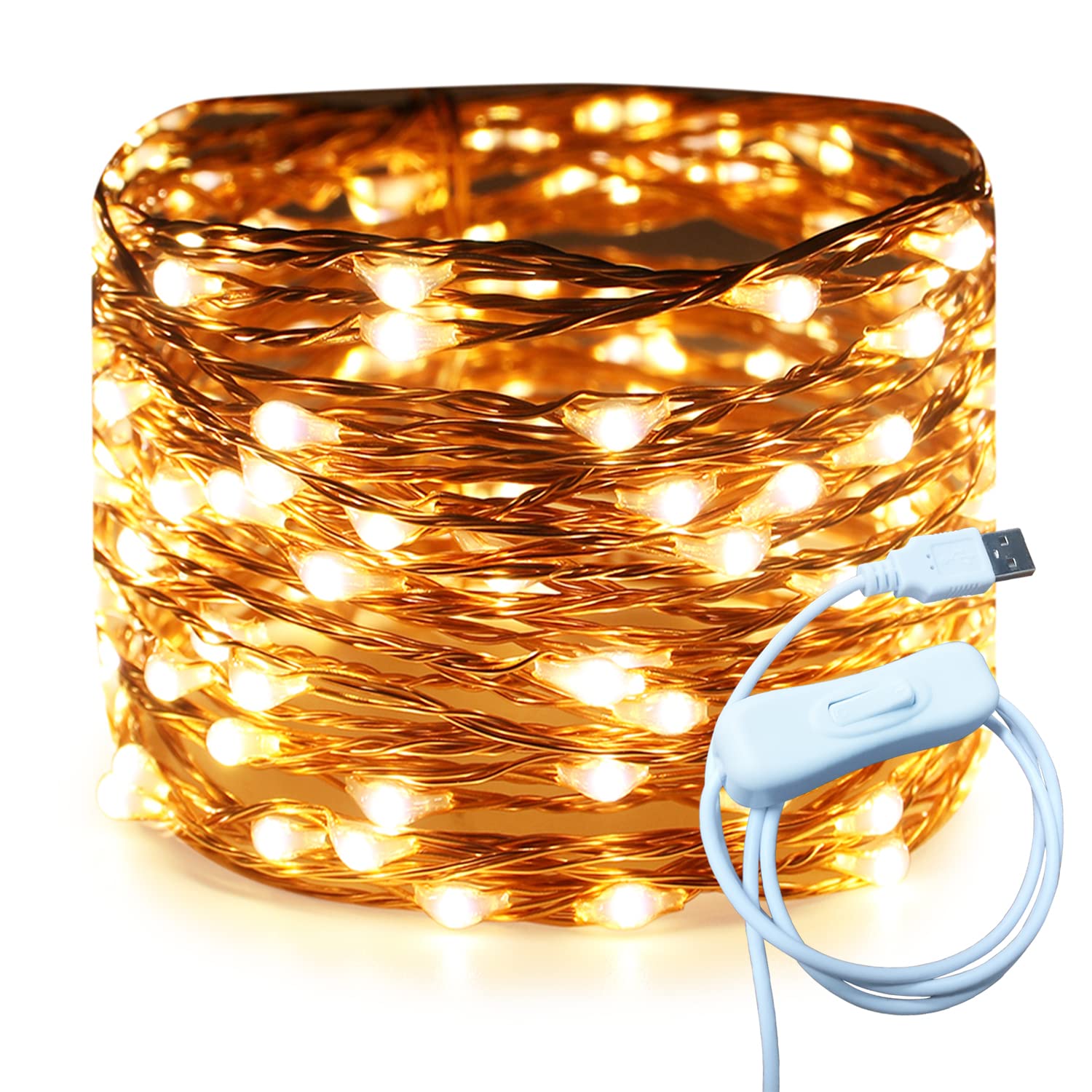 RUICHEN USB Fairy Lights 20 Ft 120 LED String Lights with On/Off Switch, Waterproof Copper Wire Lights for Bedroom Wall Ceiling 