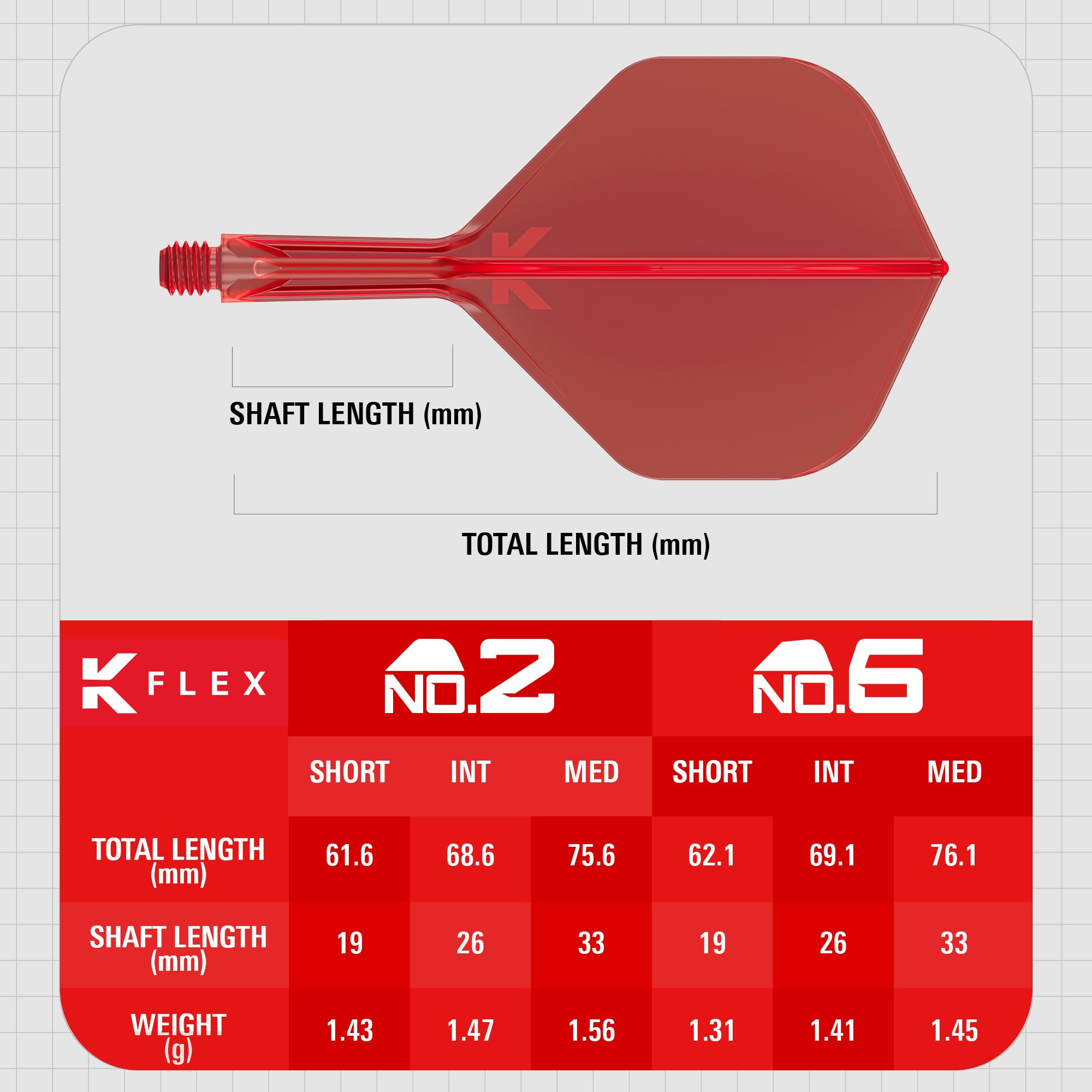 Target Darts K Flex Integrated Dart Flights And Shafts  No.2 Red (Medium) | Pack Of 3 K-Flex - No2  Kflex All In One Moulded Dart Flight & Stem | Professional Dart Accessories