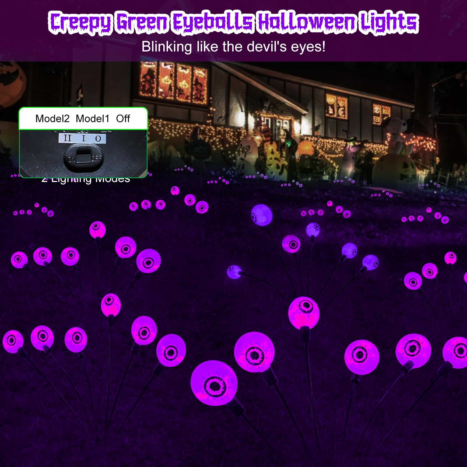 Aaovefox 12 Led Solar Halloween Eyeball Lights - Purple, Waterproof, 2 Pack Outdoor Decor